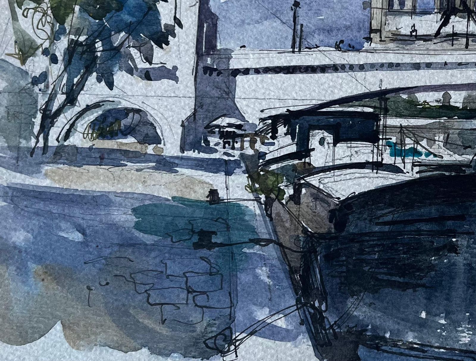 Pierre Neveunotre Dame Cathedral Paris River Seine Boats French Watercolour By Pierre Neveu photo vinterior