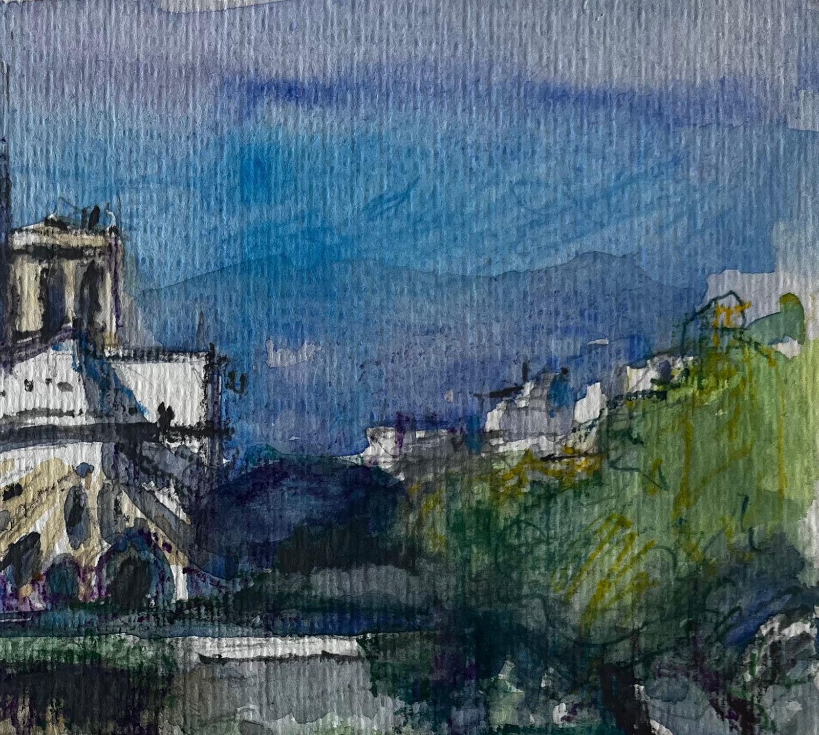 Pierre Neveunotre Dame Cathedral Paris River Seine French Watercolour Cityscape photo for sale