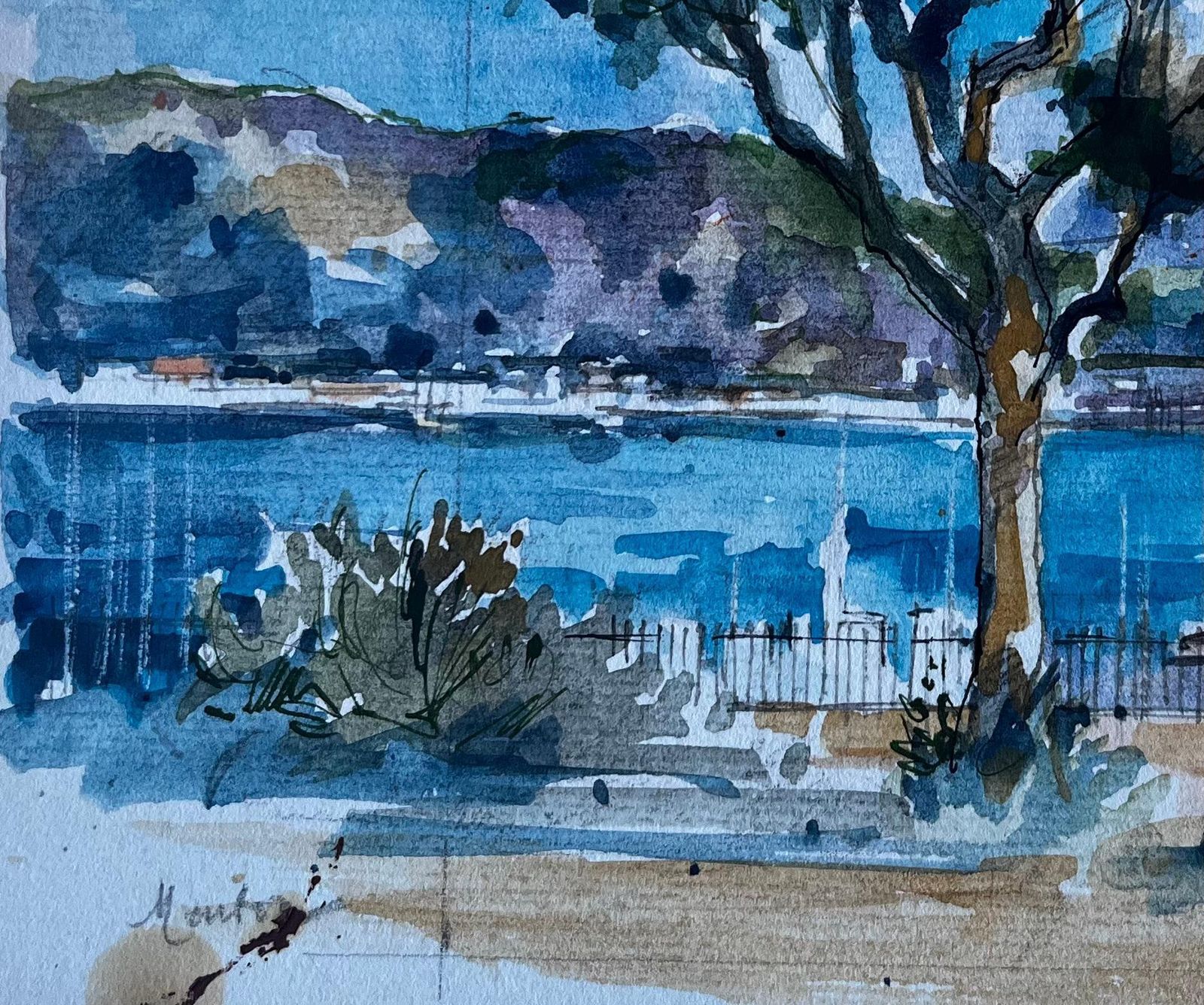 Pierre Neveulighthouse At Menton French Riviera Mediterranean Watercolour By Pierre Neveu photo 575.0