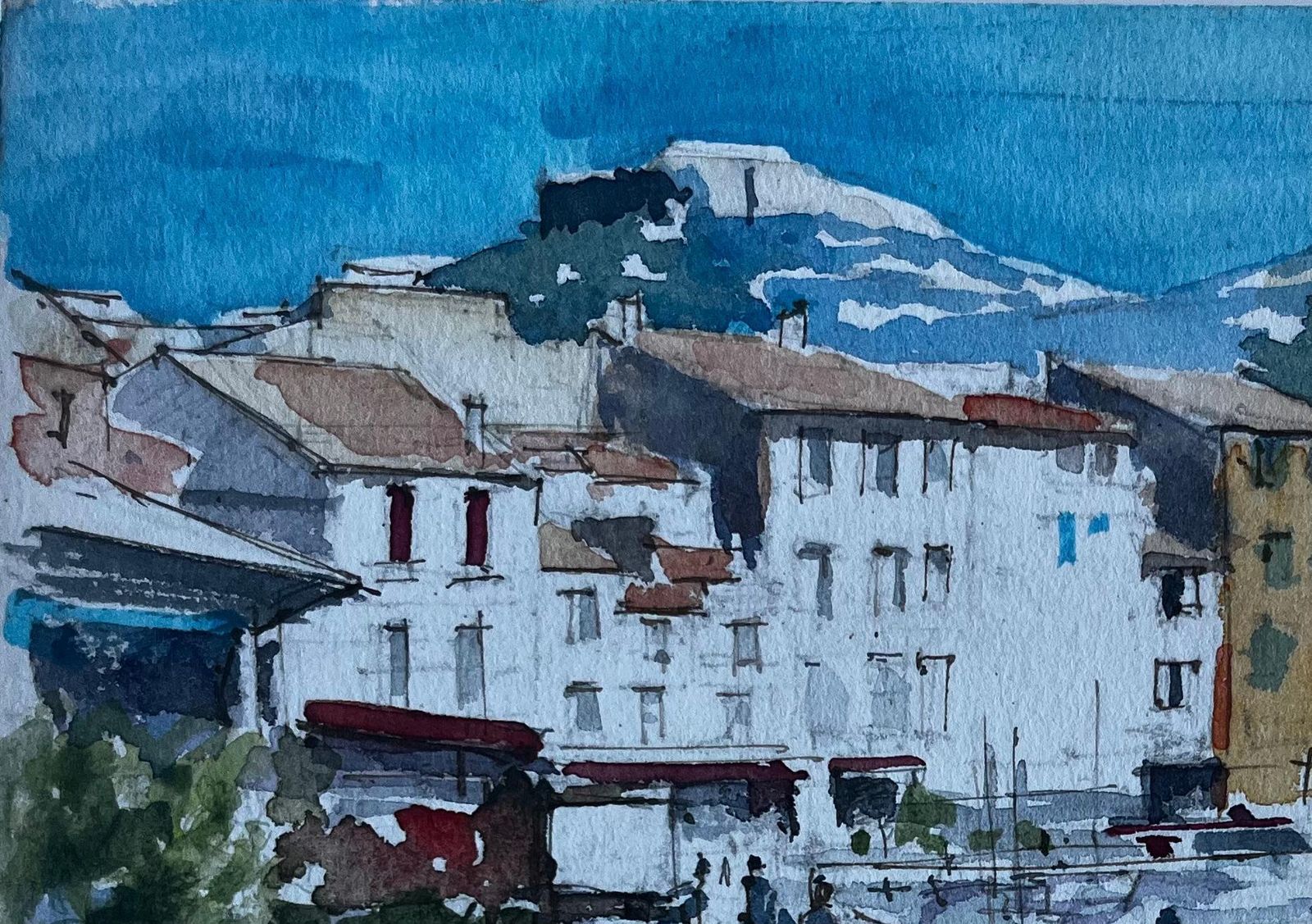 Pierre Neveuharbour Promenade At Cassis South Of France French Watercolour By Pierre Neveu photo for sale