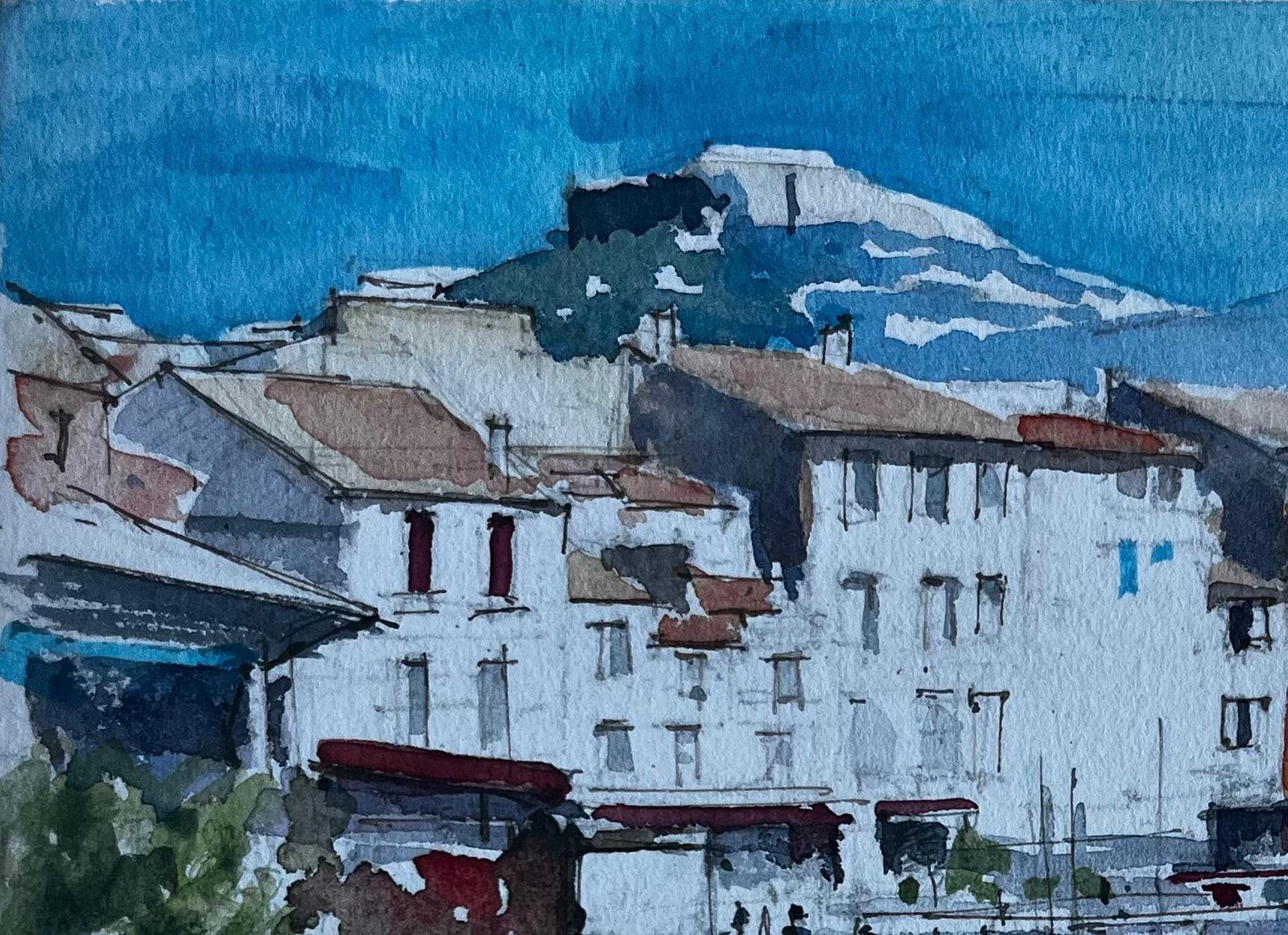 Pierre Neveuharbour Promenade At Cassis South Of France French Watercolour By Pierre Neveu photo 586.0