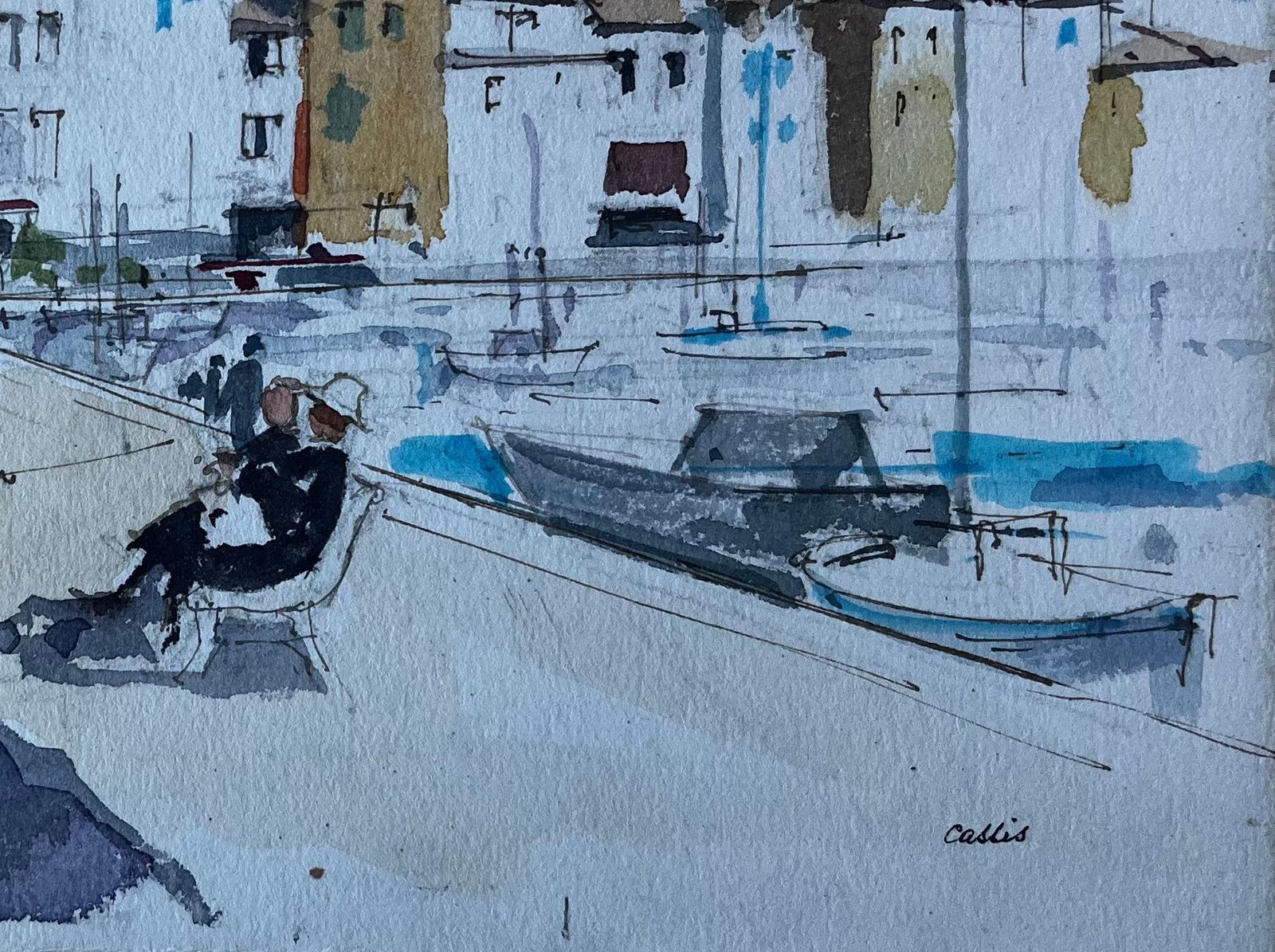 Pierre Neveuharbour Promenade At Cassis South Of France French Watercolour By Pierre Neveu photo vinterior