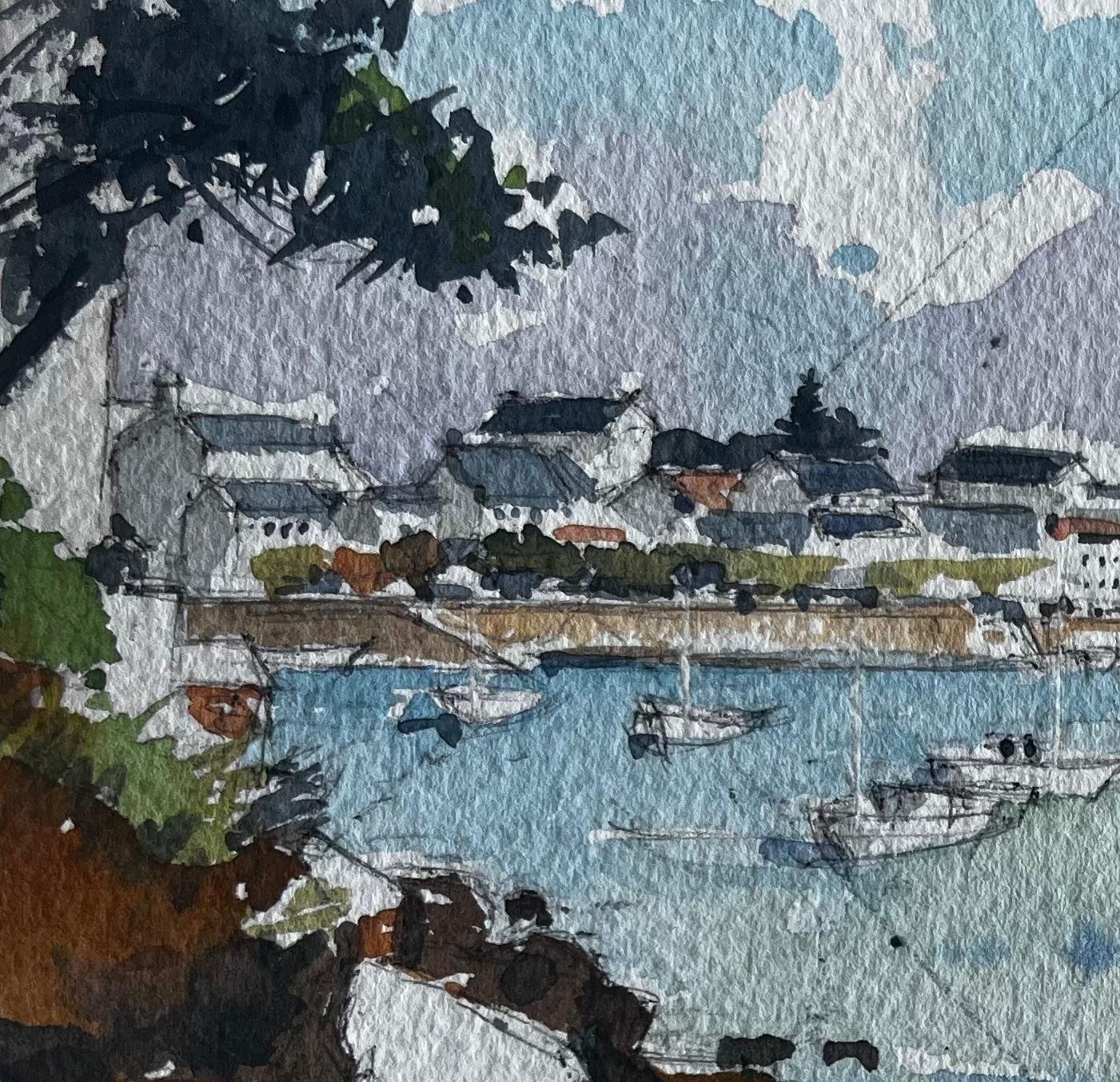 Pierre Neveufrench Brittany Harbour Scene Coastal Watercolour Seascape By Pierre Neveu photo 449.0
