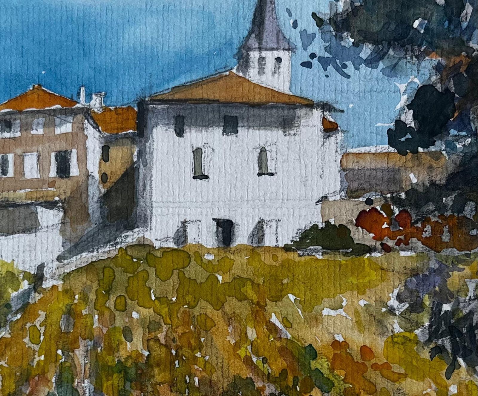 Pierre Neveufrench Village Landscape With Church Watercolour By Pierre Neveu photo buy