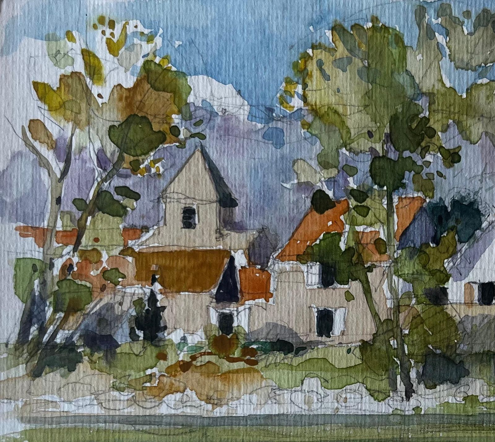 Pierre Neveuhameau De Loy Riverside Village French Watercolour By Pierre Neveu photo 596.0