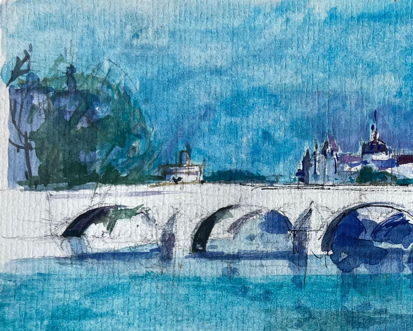 Pierre Neveupont Neuf Paris River Seine Bridge French Watercolour Cityscape By Pierre Neveu photo 422.0