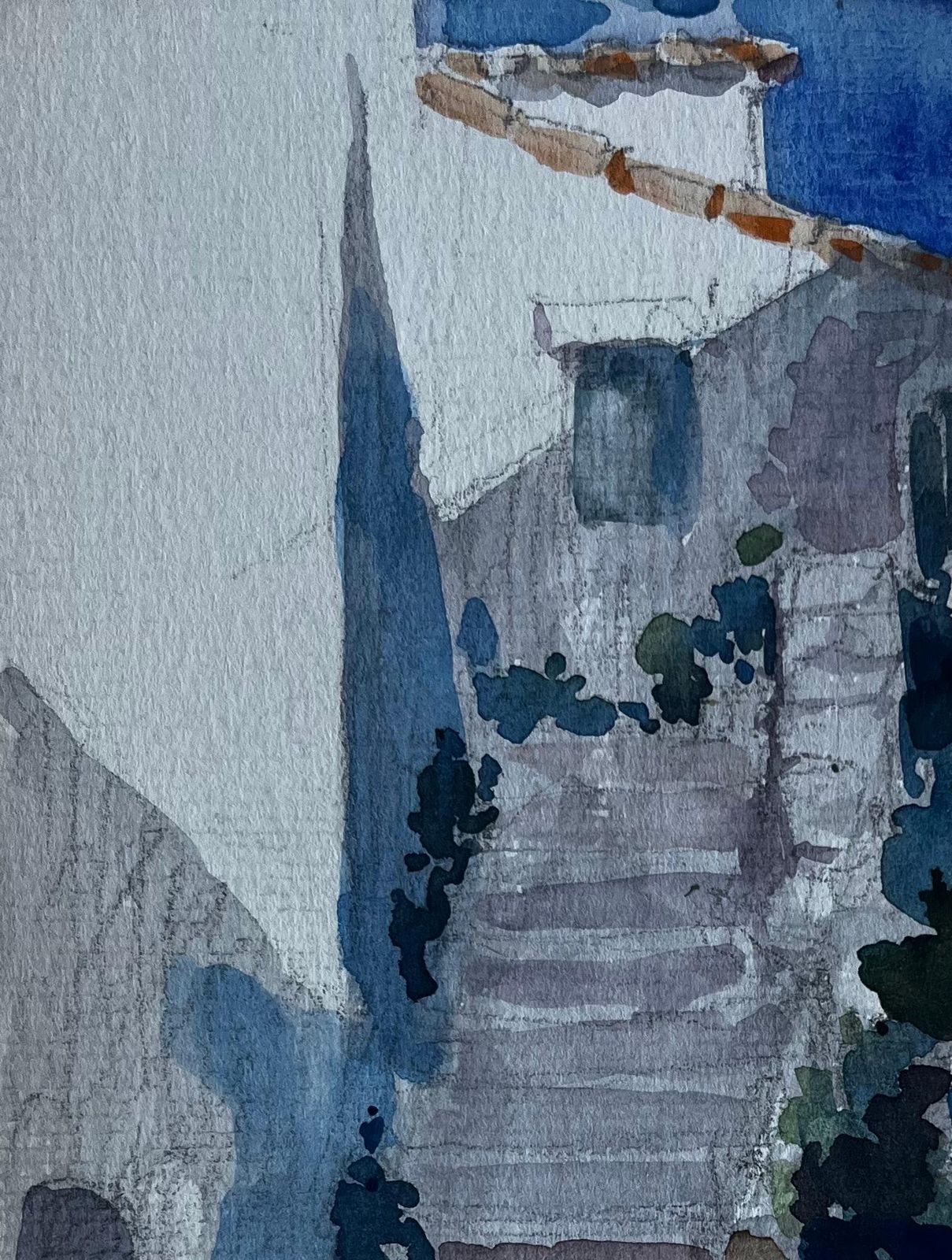 Pierre Neveuroquebrune Cap Martin Village Stairway French Riviera Watercolour photo 499.0