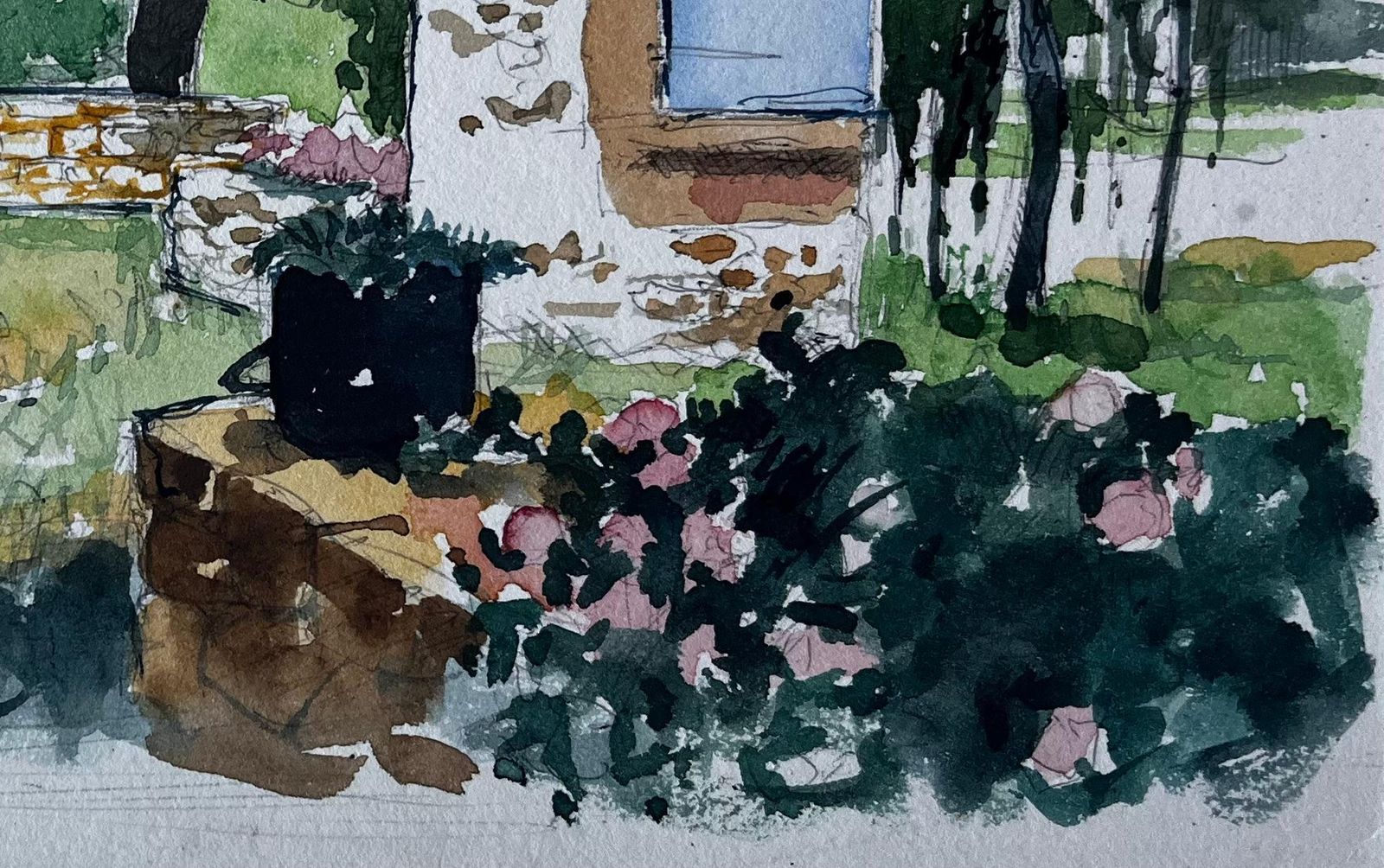 Pierre Neveufrench Garden And Stone House Watercolour By Pierre Neveu photo Art