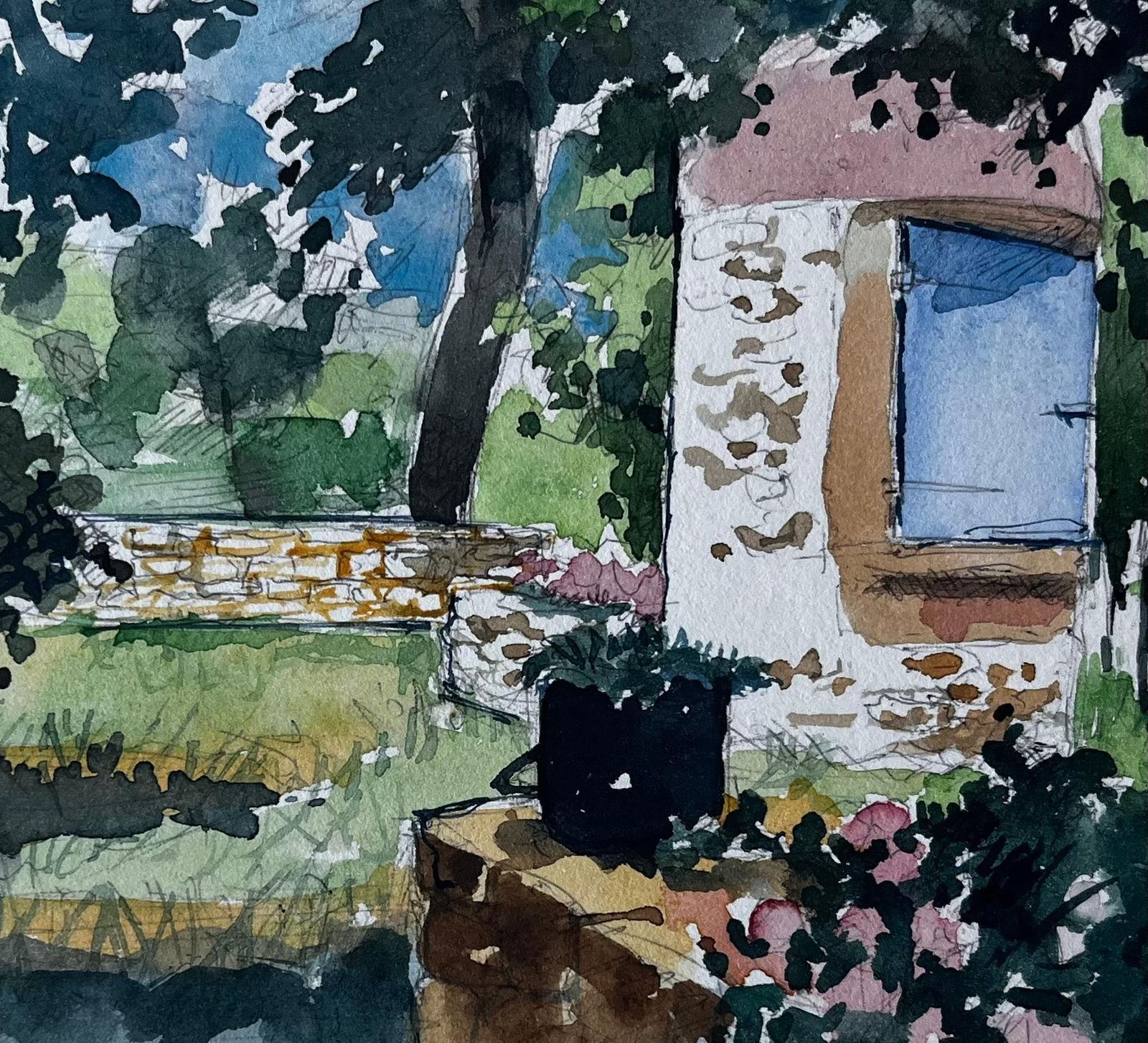 Pierre Neveufrench Garden And Stone House Watercolour By Pierre Neveu photo buy