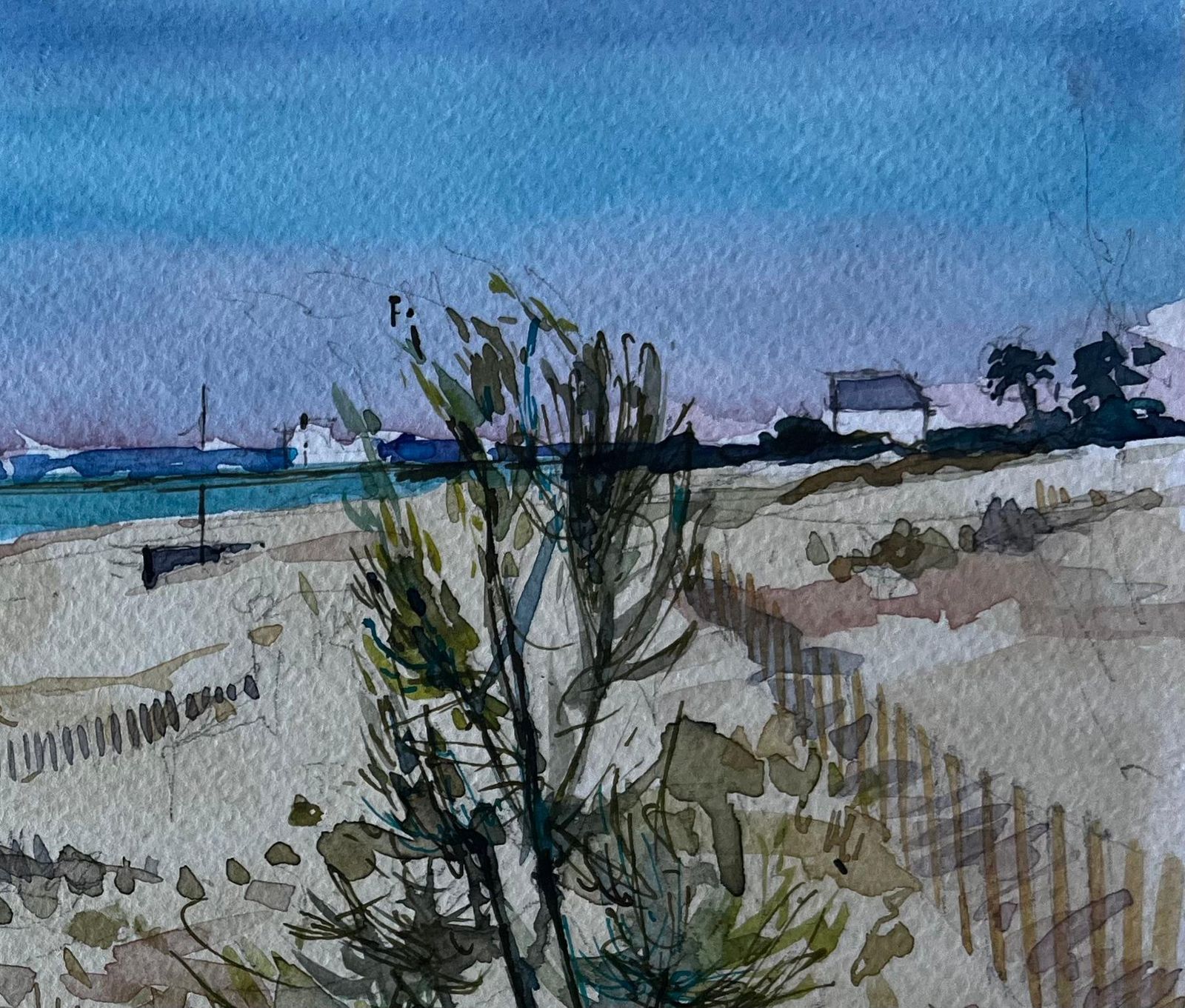 Pierre Neveudunes And Beach Huts At Saint Briac Sur Mer Brittany French Watercolour photo for sale