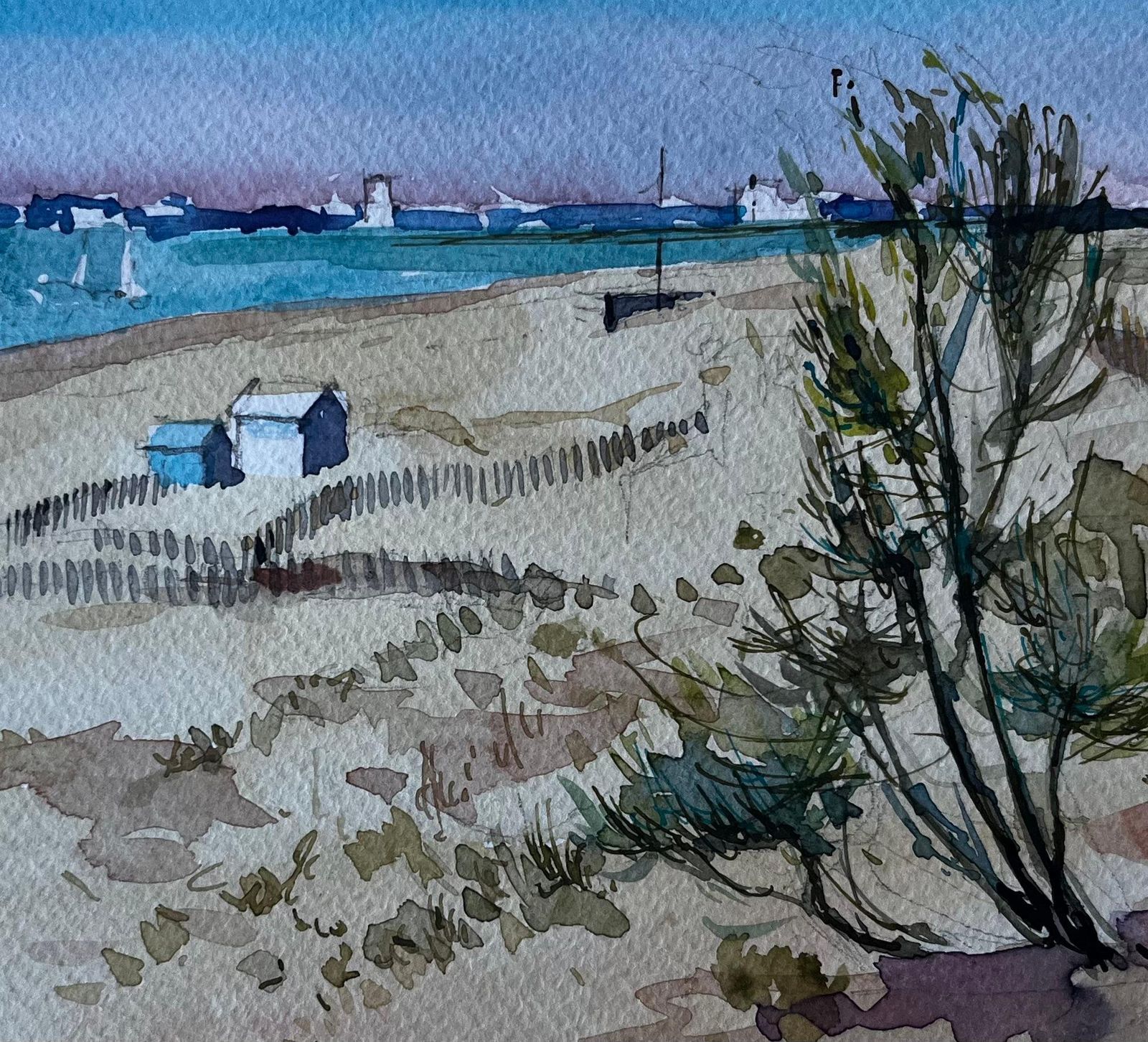 Pierre Neveudunes And Beach Huts At Saint Briac Sur Mer Brittany French Watercolour photo buy