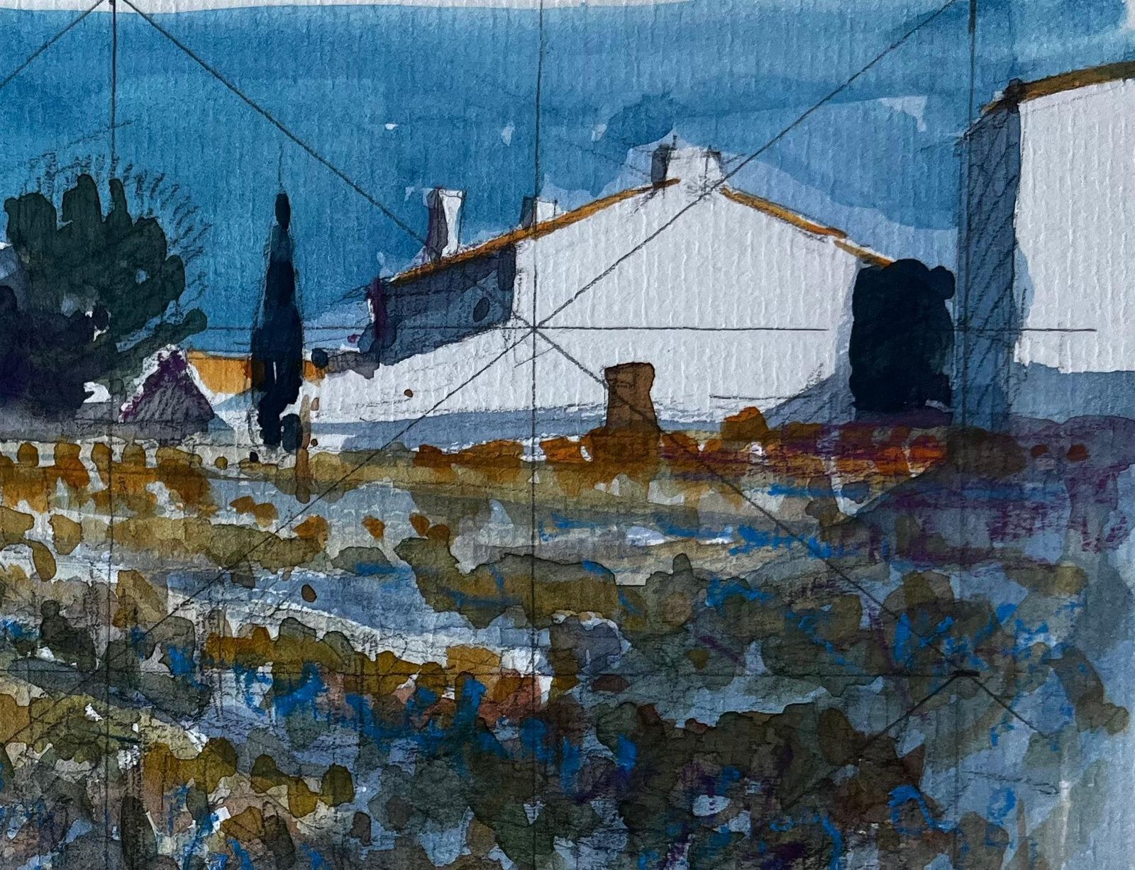 Pierre Neveule Louroux Bottereau French Landscape Watercolour By Pierre Neveu photo for sale