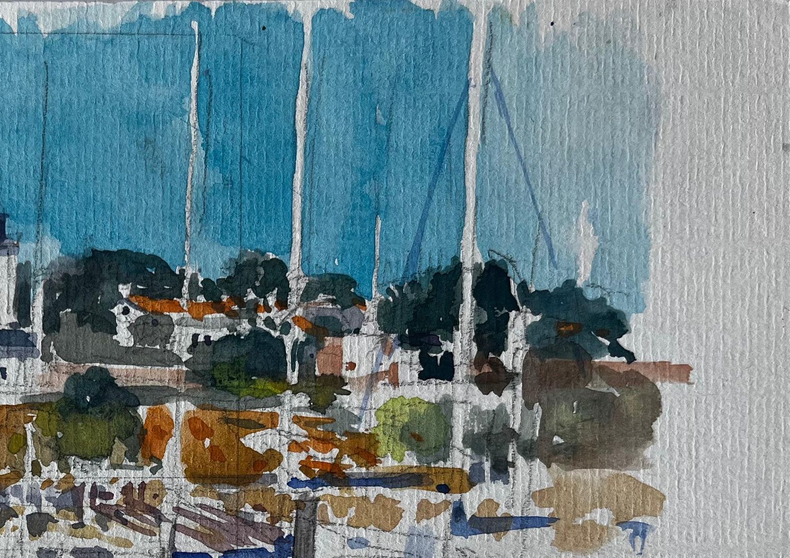 Pierre Neveufrench Lighthouse Harbour Scene Brittany Coast Watercolour By Pierre Neveu photo Art