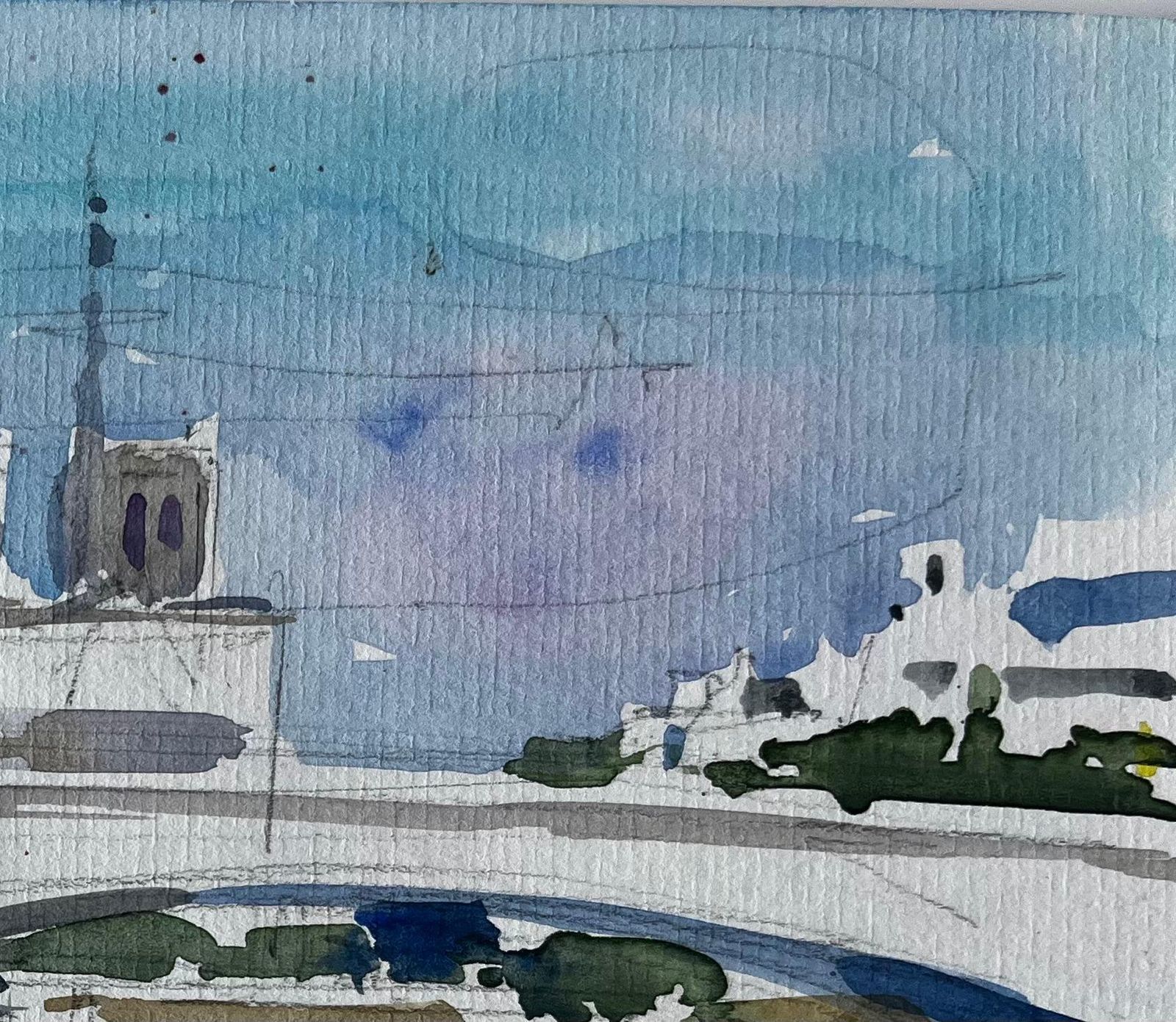 Pierre Neveunotre Dame Cathedral Paris River Seine Bridge French Watercolour By Pierre Neveu photo for sale