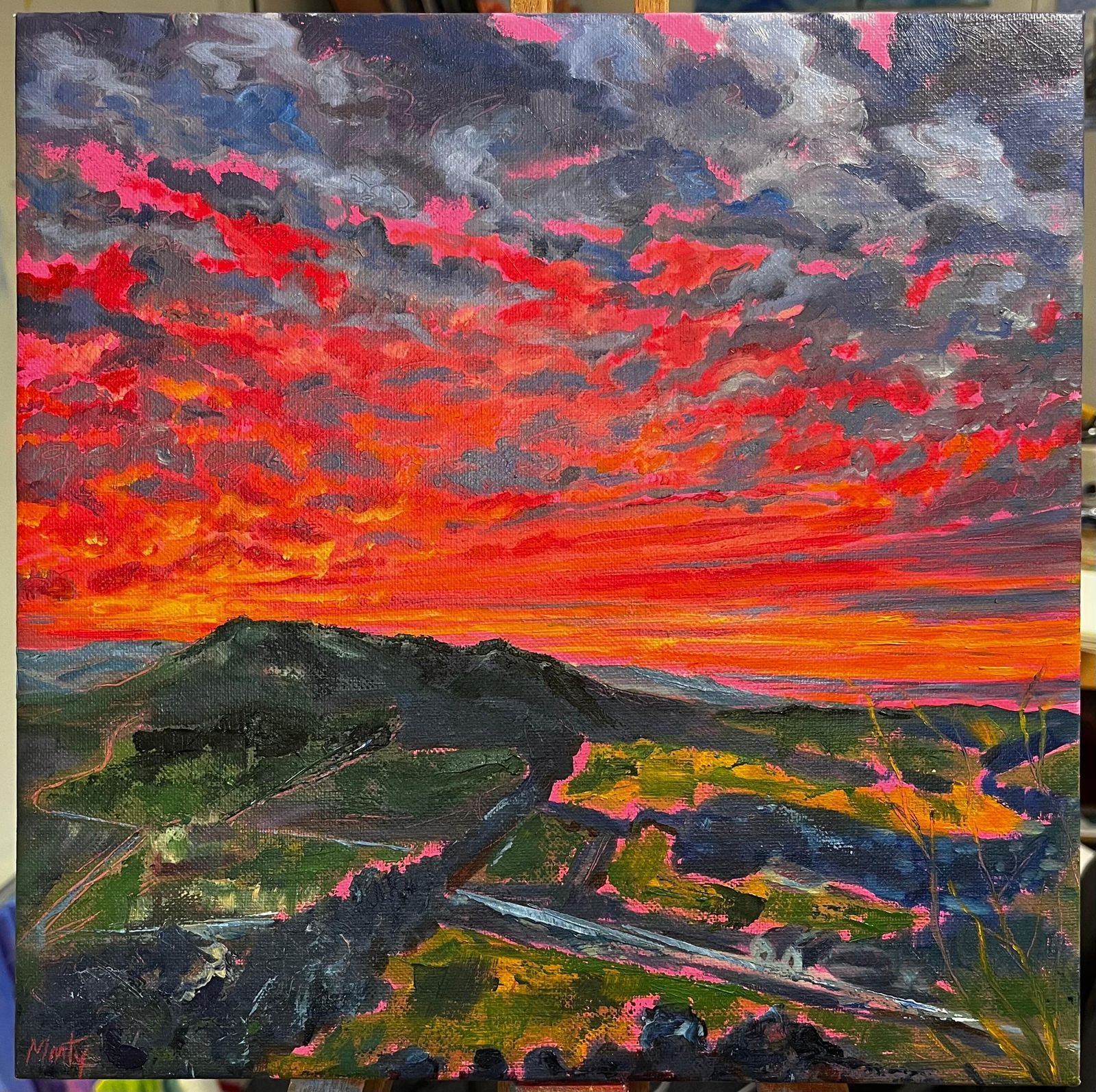 Minty Ramseysunset Over Box Hill Original Oil On Canvas Dramatic Surrey Landscape Painting2024 photo furniture