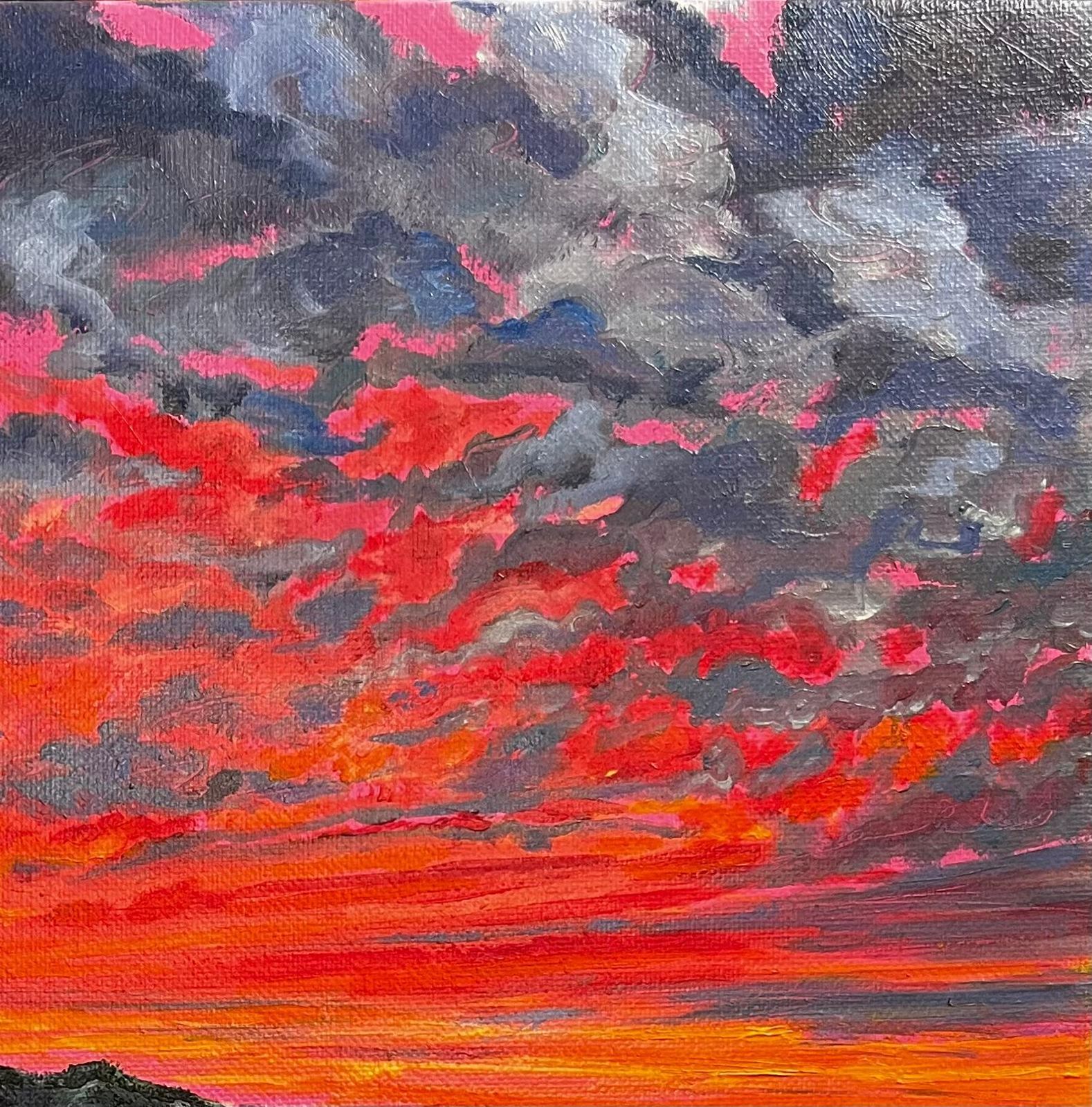Minty Ramseysunset Over Box Hill Original Oil On Canvas Dramatic Surrey Landscape Painting2024 photo Art