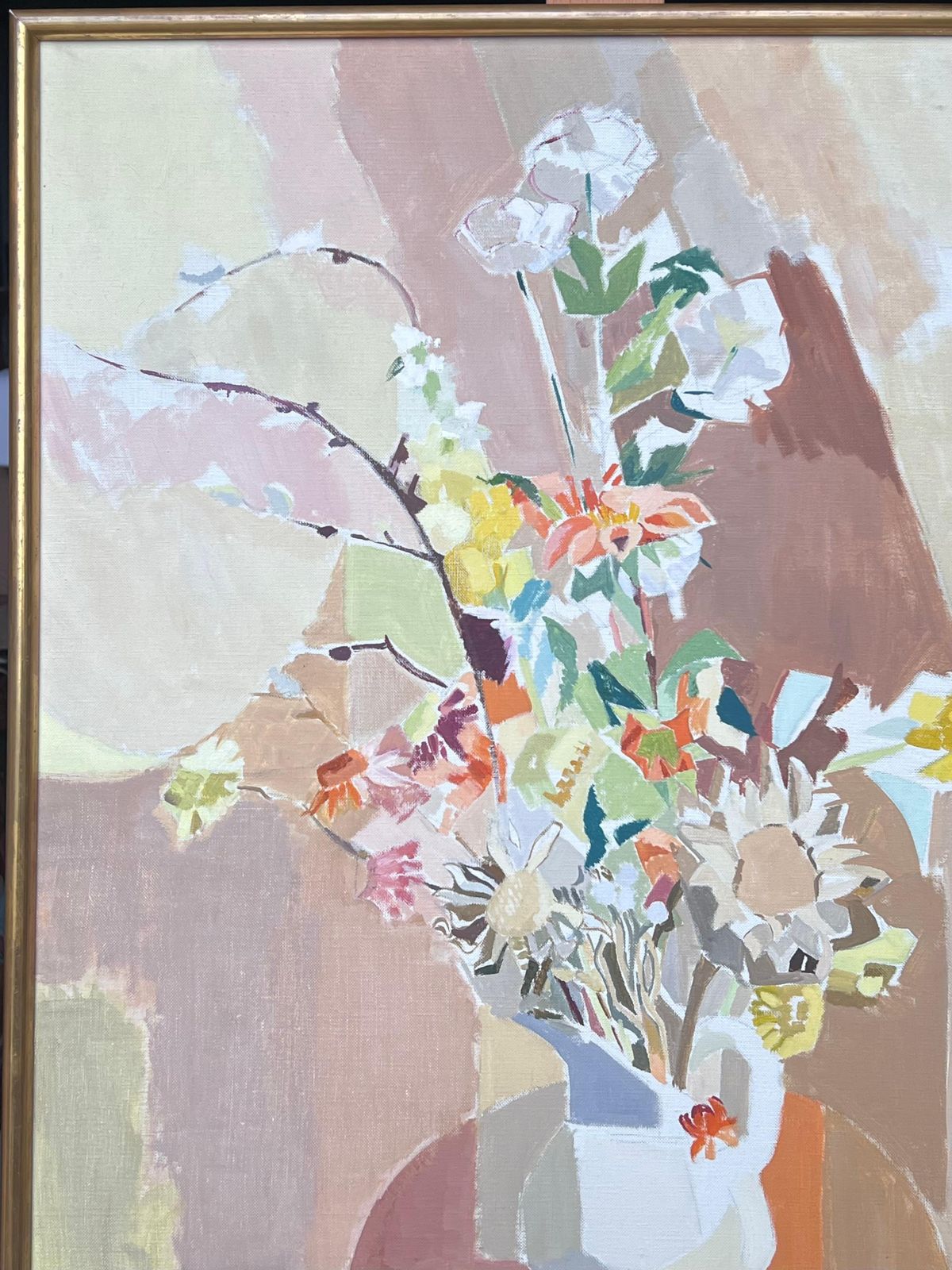 Laure Noetzin Azam (French 1929 2024)fine 20th Century French Post Cubist Oil Painting Still Life Of Flowers Interior photo for sale