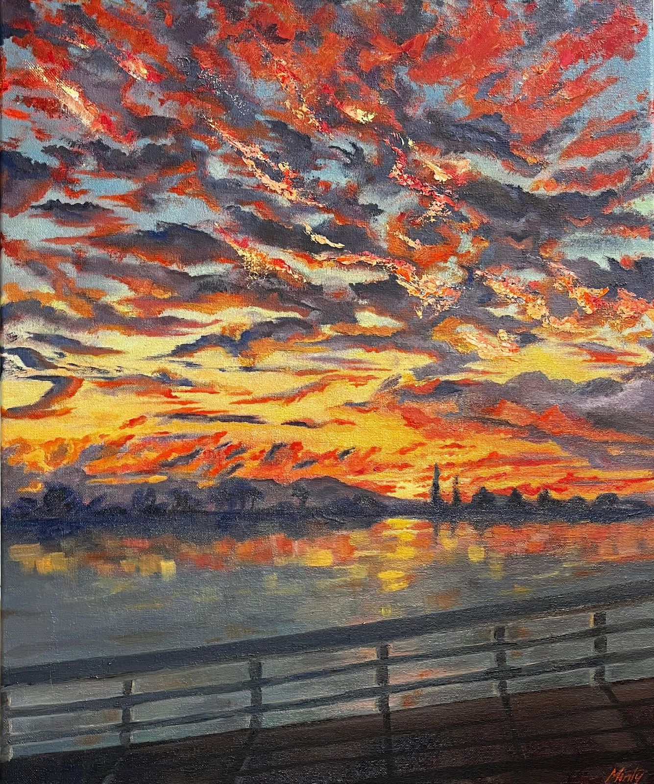 Minty Ramseysanta Cruz Pier California Original Oil On Canvas Vibrant Sunset Seascape2024