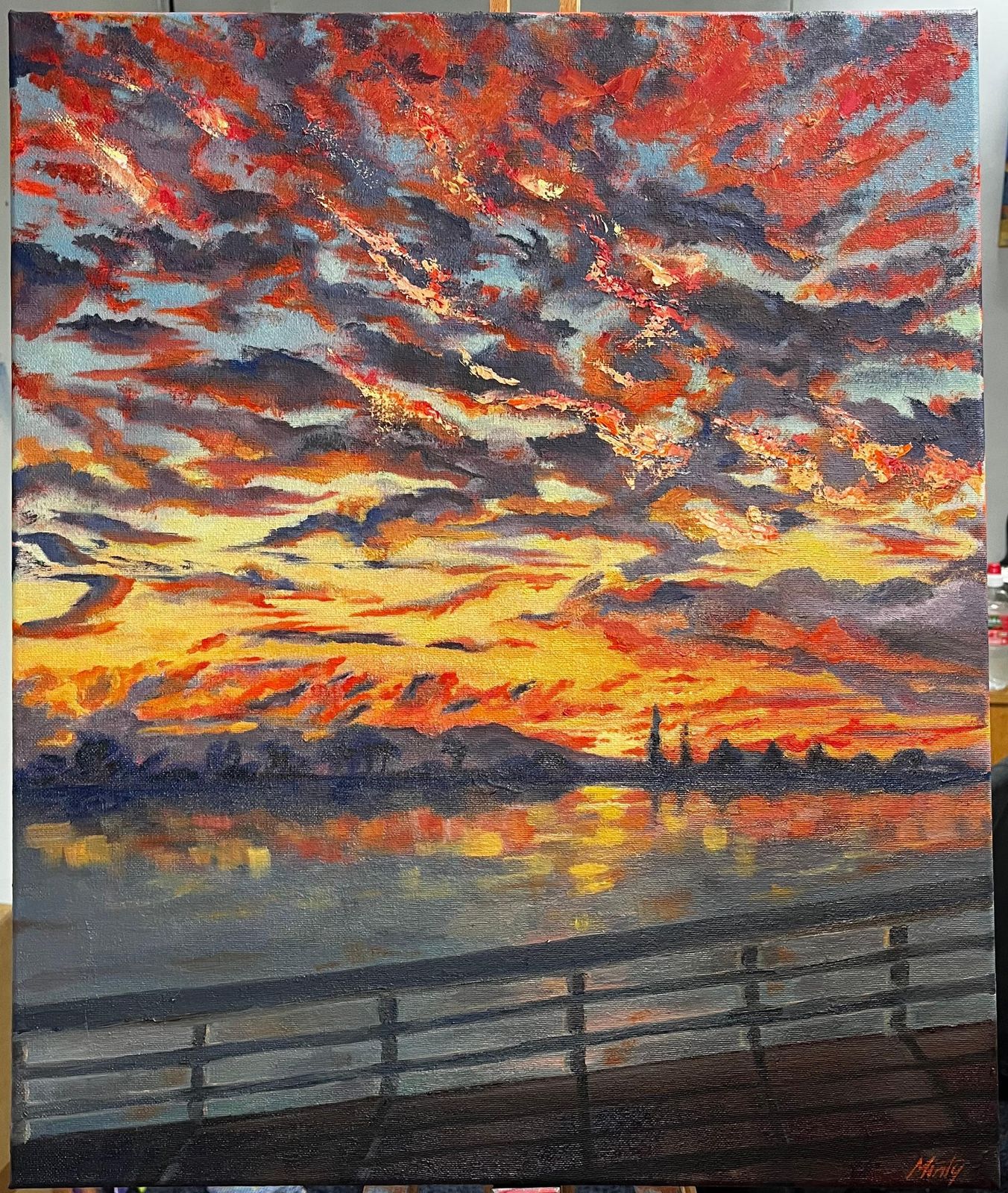 Minty Ramseysanta Cruz Pier California Original Oil On Canvas Vibrant Sunset Seascape2024 photo furniture