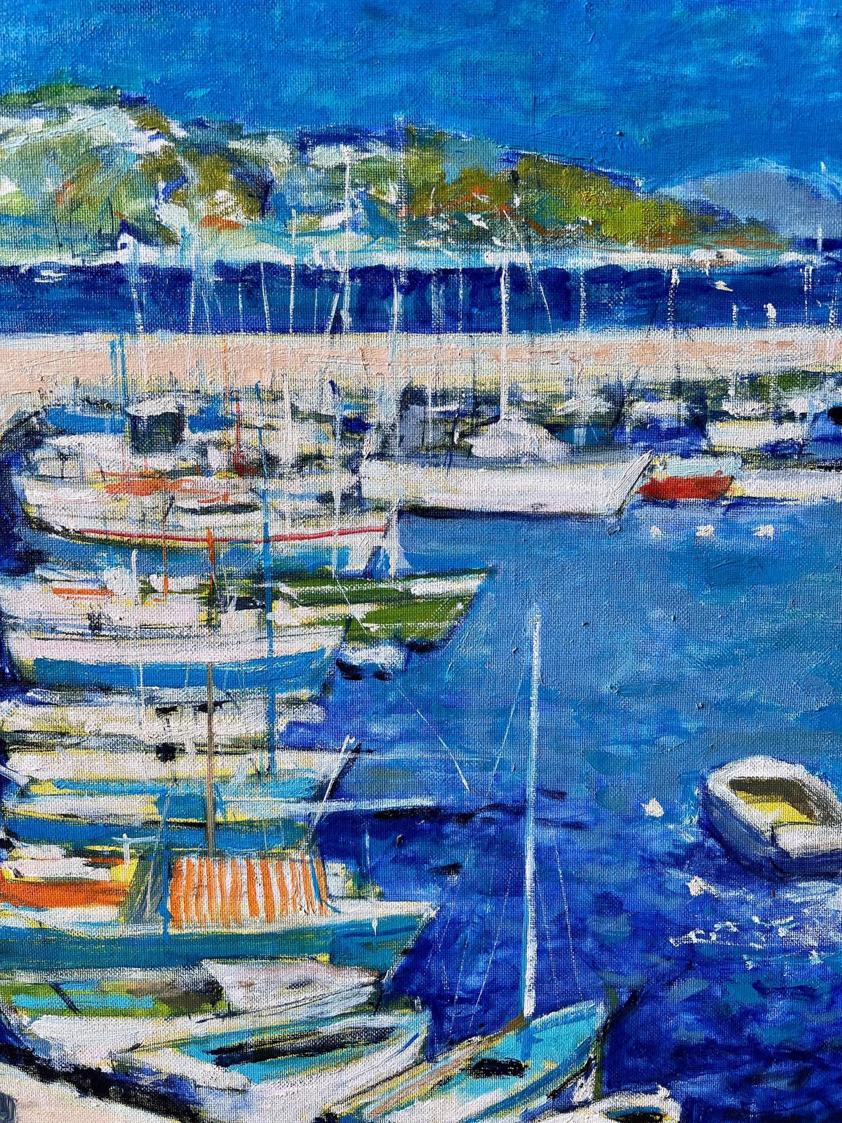 Pierre Neveubright Blue Mediterranean South Of France Port Harbor Post Impressionist Oil photo for sale