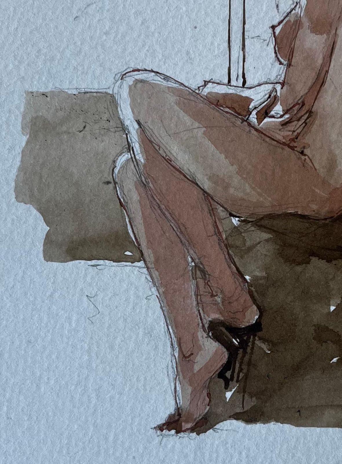 Pierre Neveuseated Female Nude With Striped Curtain French Modernist Watercolour Figure photo vinterior