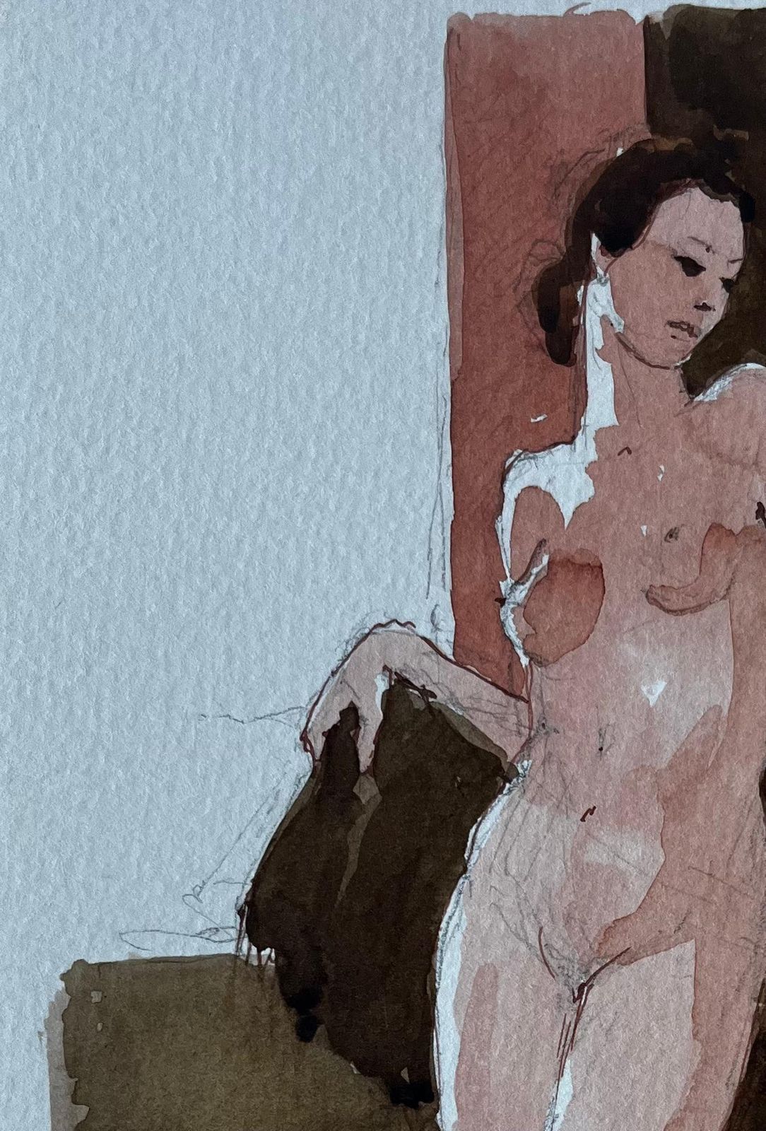 Pierre Neveustanding Female Nude With Floral Pattern French Modernist Watercolour Figure photo Art