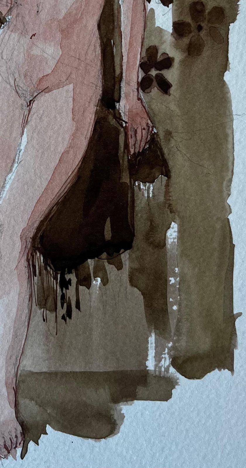 Pierre Neveustanding Female Nude With Floral Pattern French Modernist Watercolour Figure photo vinterior