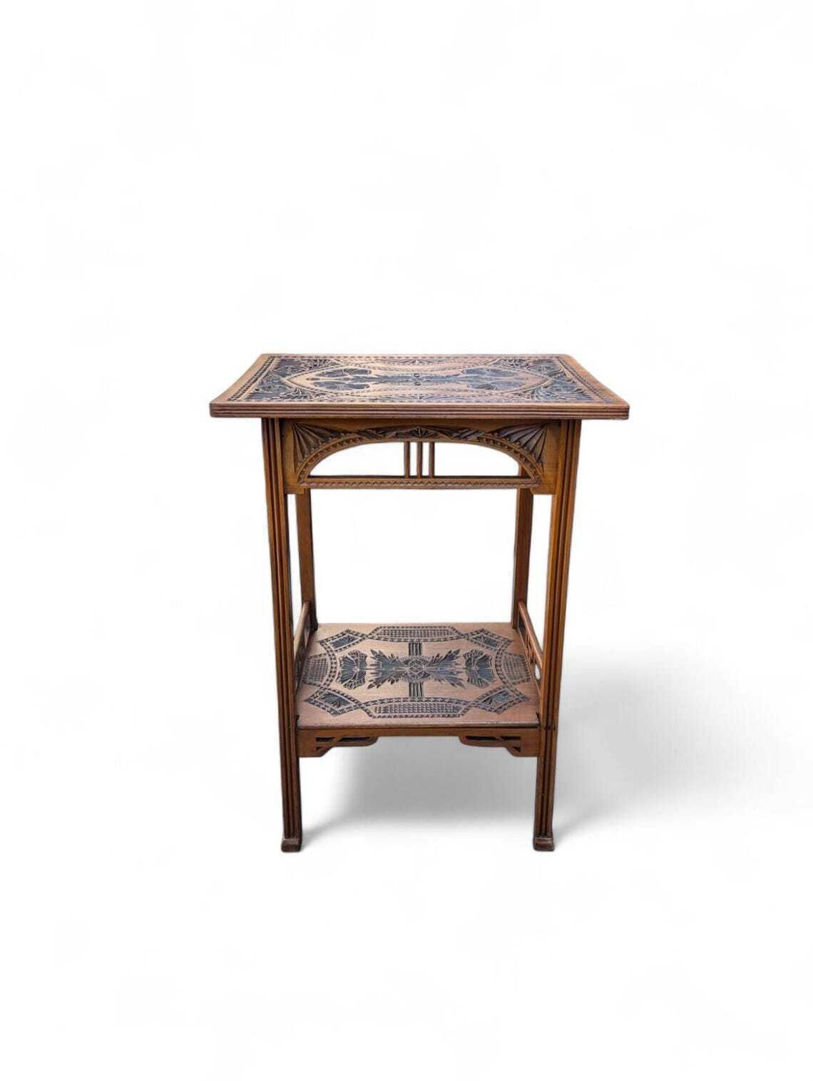 Art Nouveau Side Table  Frisian Chip Carving  Dated 1912  Signed Dutch Folk Art photo Furniture