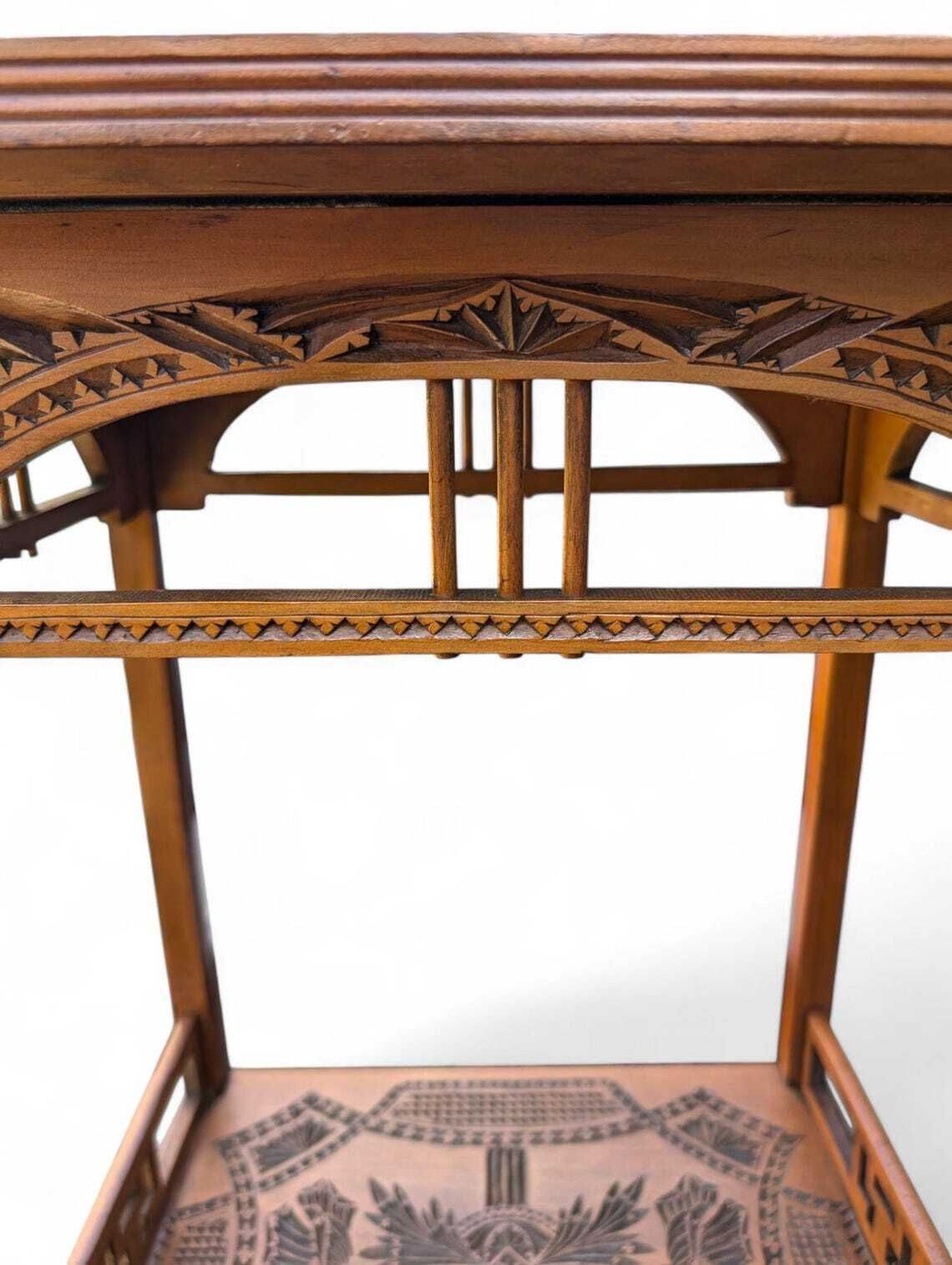 Art Nouveau Side Table  Frisian Chip Carving  Dated 1912  Signed Dutch Folk Art photo 527.0