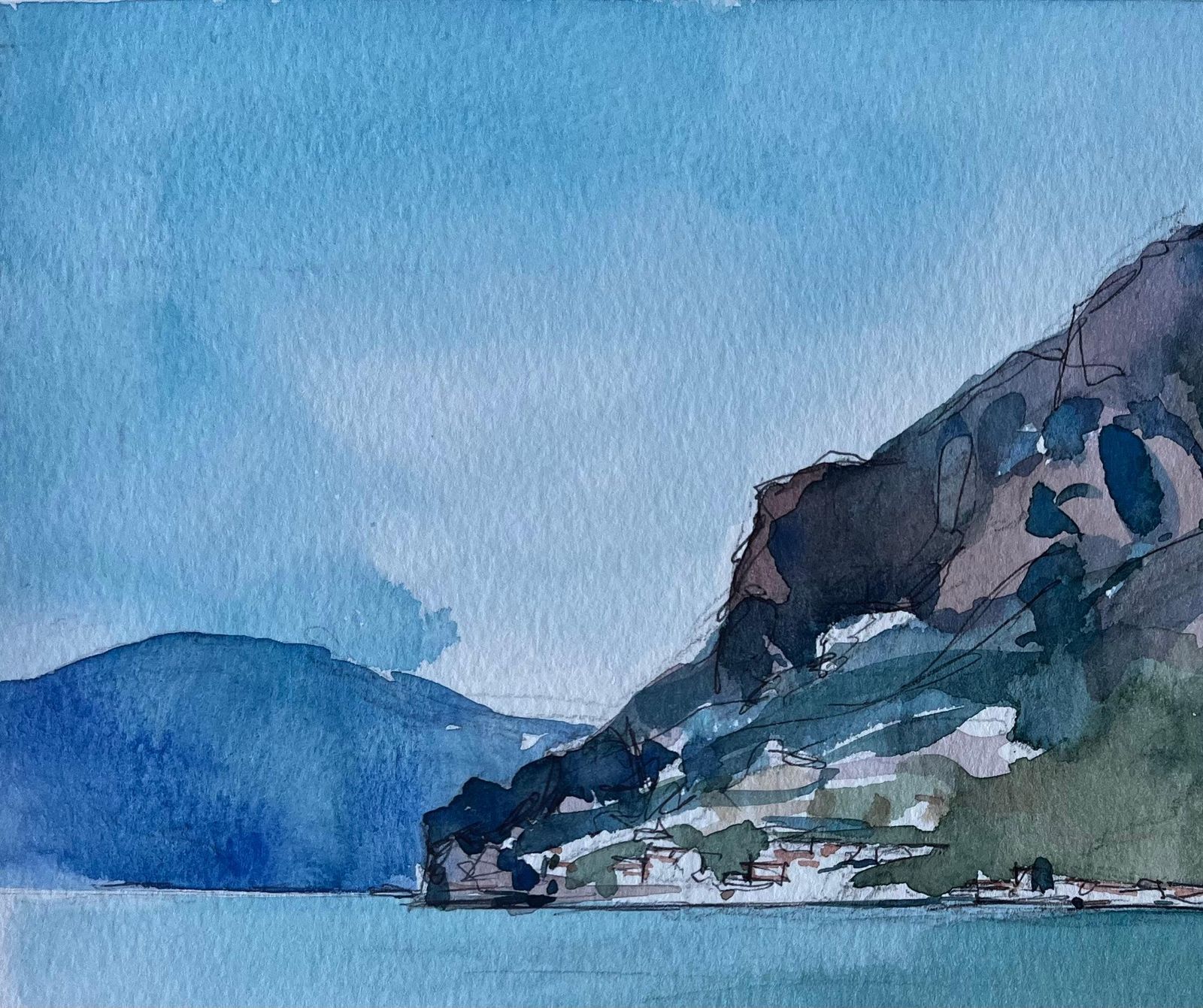 Pierre Neveulakeside Mountain Landscape French Modernist Watercolour By Pierre Neveu photo 551.0