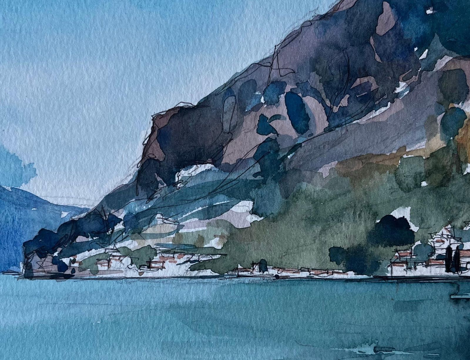 Pierre Neveulakeside Mountain Landscape French Modernist Watercolour By Pierre Neveu photo buy