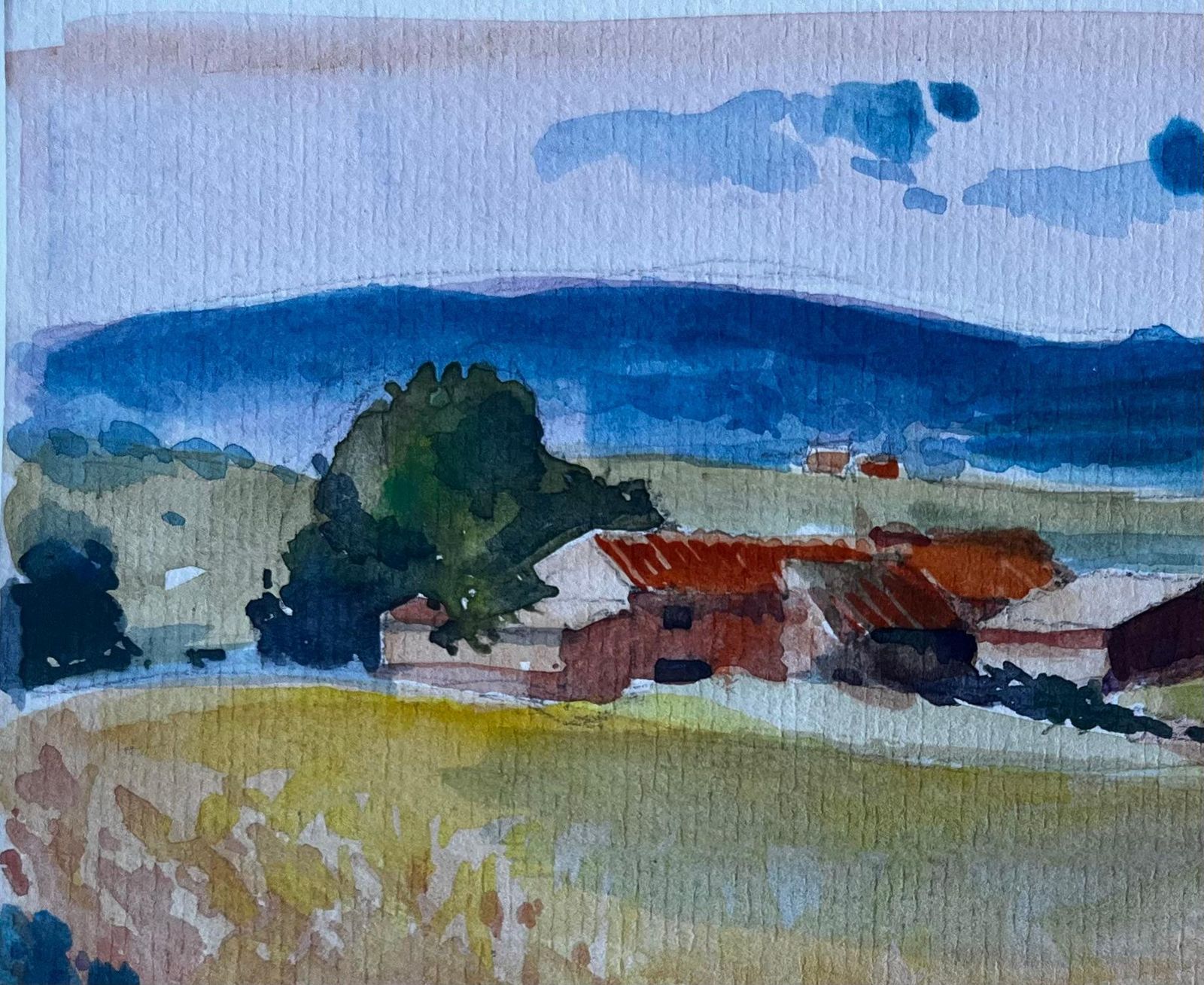 Pierre Neveufrench Rural Landscape With Farmhouses Mid Century Watercolour By Pierre Neveu photo 504.0