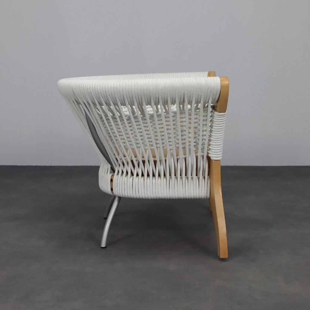 Handcrafted Italian Lounge Chair By Driade In Wood, Rope & Leather, Italy, 1990s photo Furniture