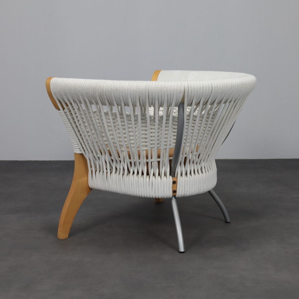 Handcrafted Italian Lounge Chair By Driade In Wood, Rope & Leather, Italy, 1990s photo vinterior