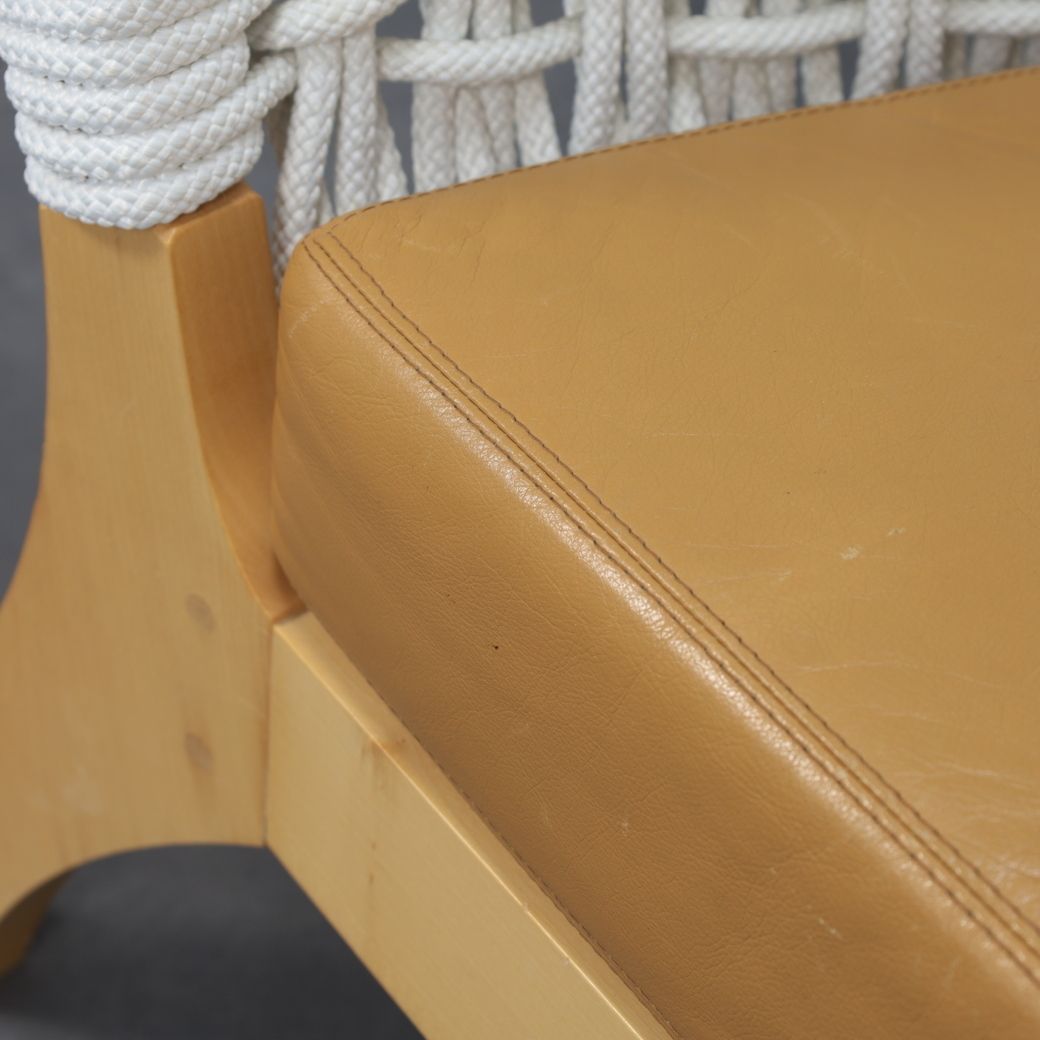 photo furniture Handcrafted Italian Lounge Chair By Driade In Wood, Rope & Leather, Italy, 1990s