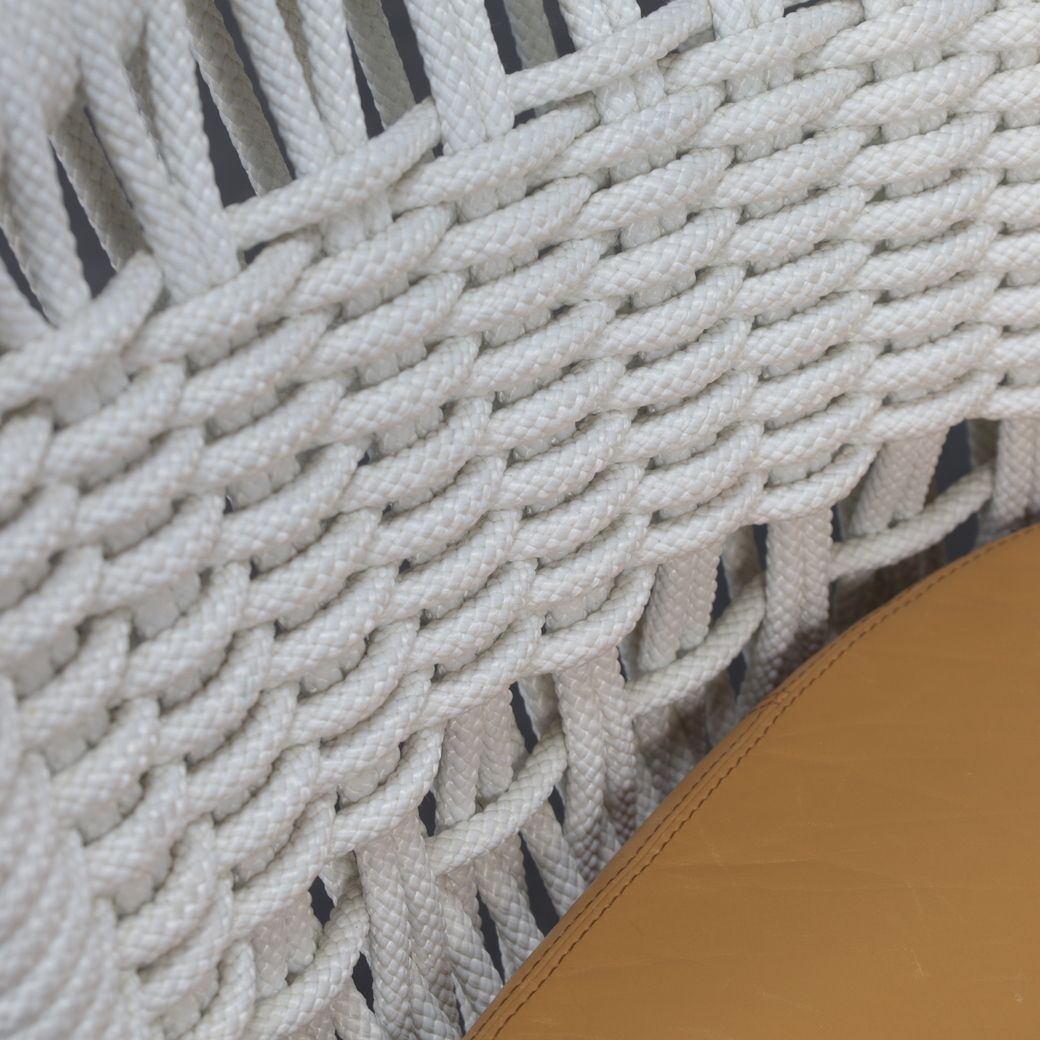 photo for sale Handcrafted Italian Lounge Chair By Driade In Wood, Rope & Leather, Italy, 1990s