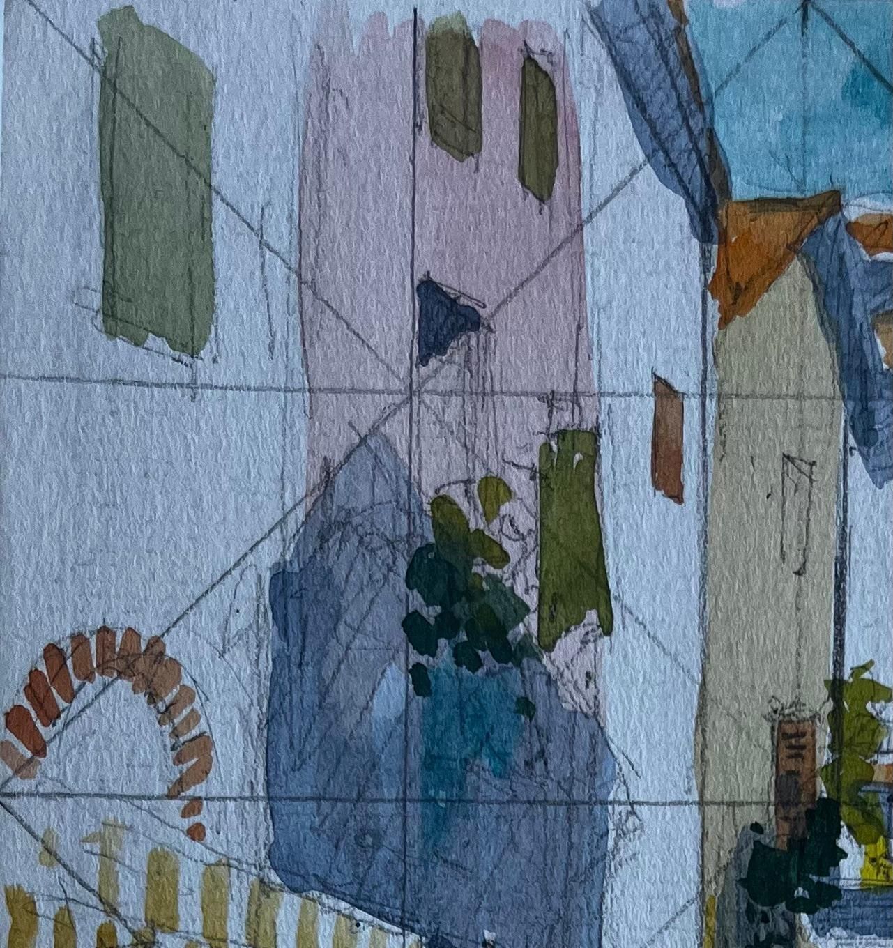 Pierre Neveumediterranean Street Market Study Mid Century Watercolour By Pierre Neveu photo for sale
