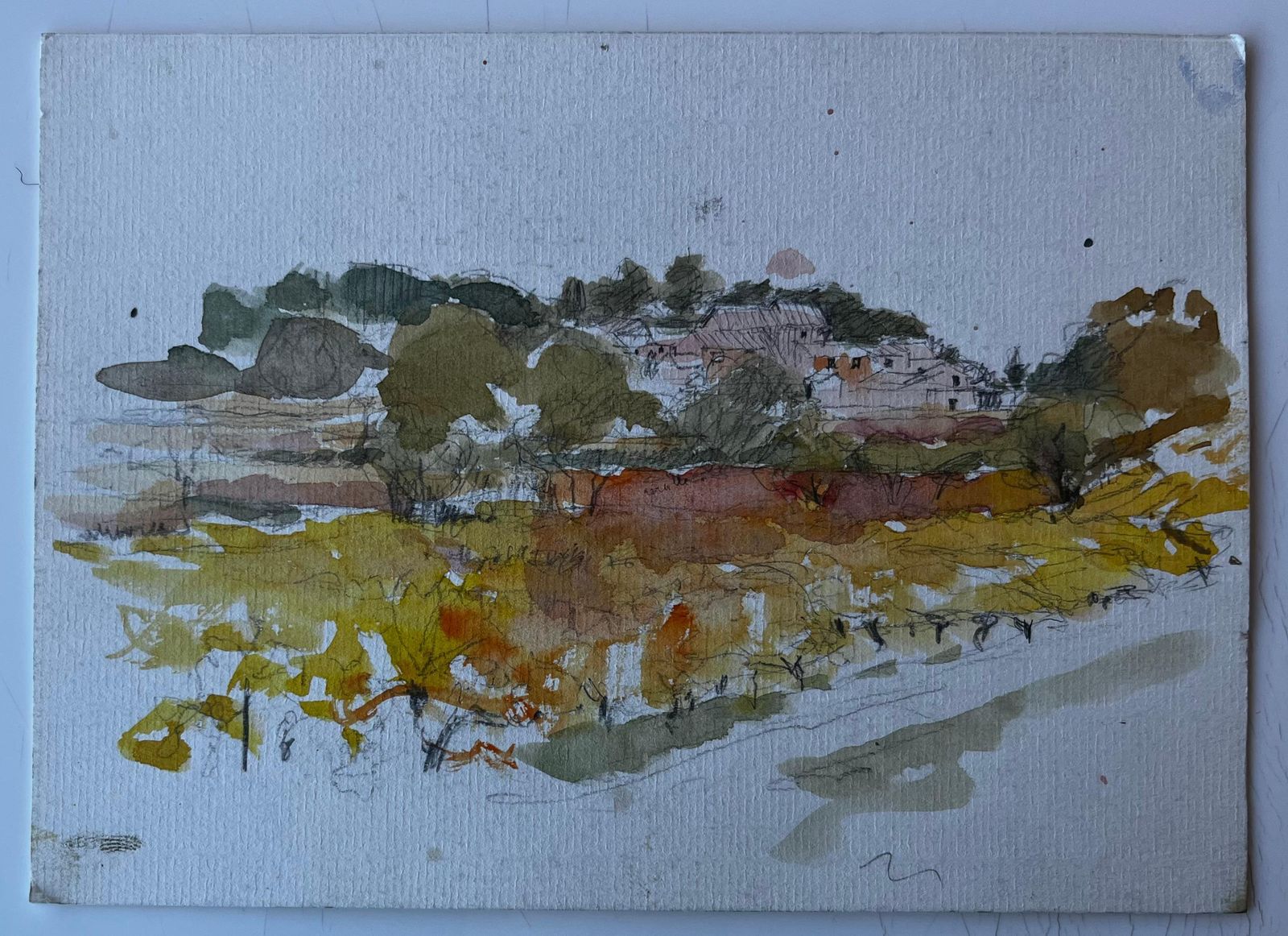 Pierre Neveufrench Countryside Landscape Mid Century Watercolour By Pierre Neveu photo furniture
