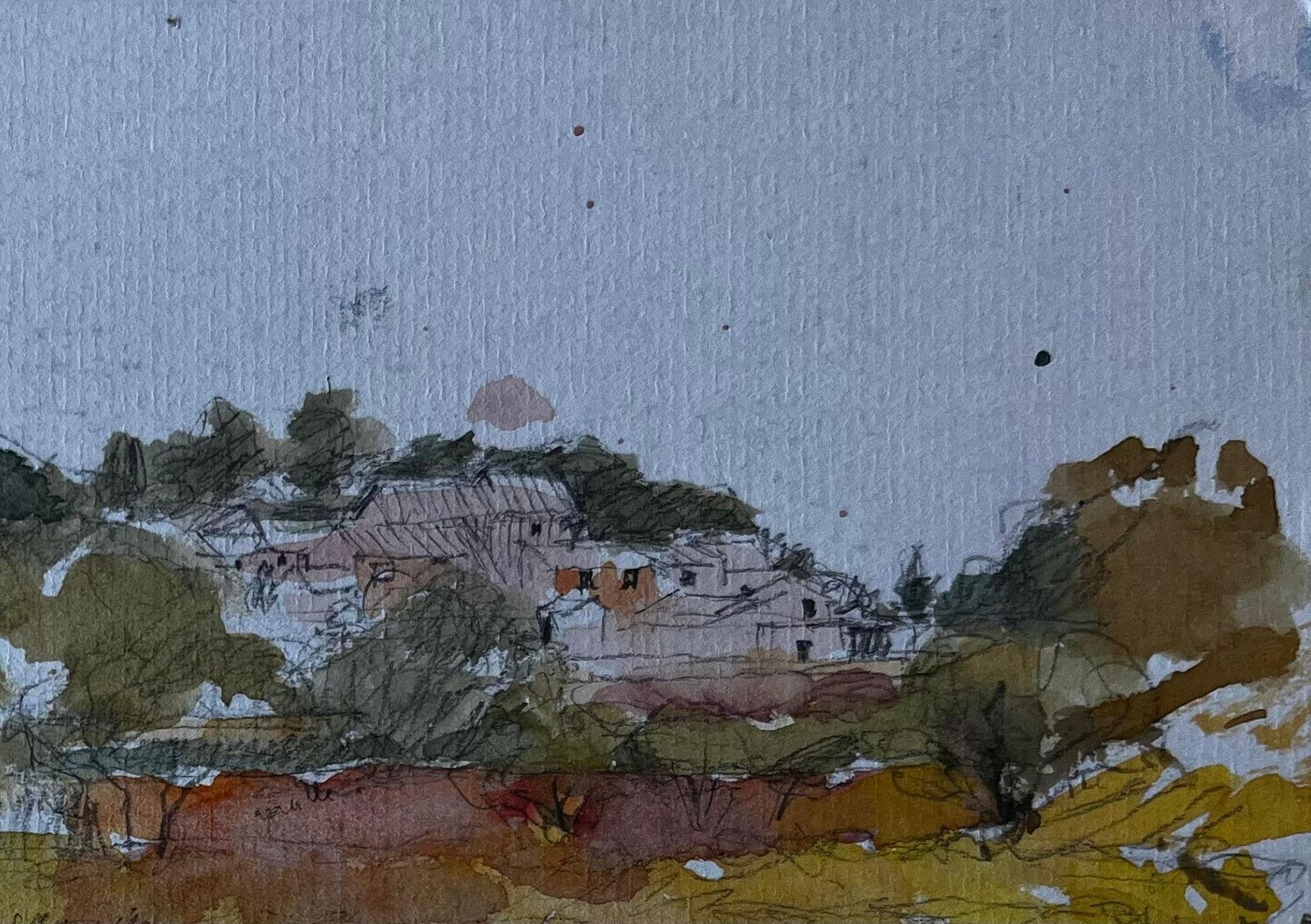 Pierre Neveufrench Countryside Landscape Mid Century Watercolour By Pierre Neveu photo for sale