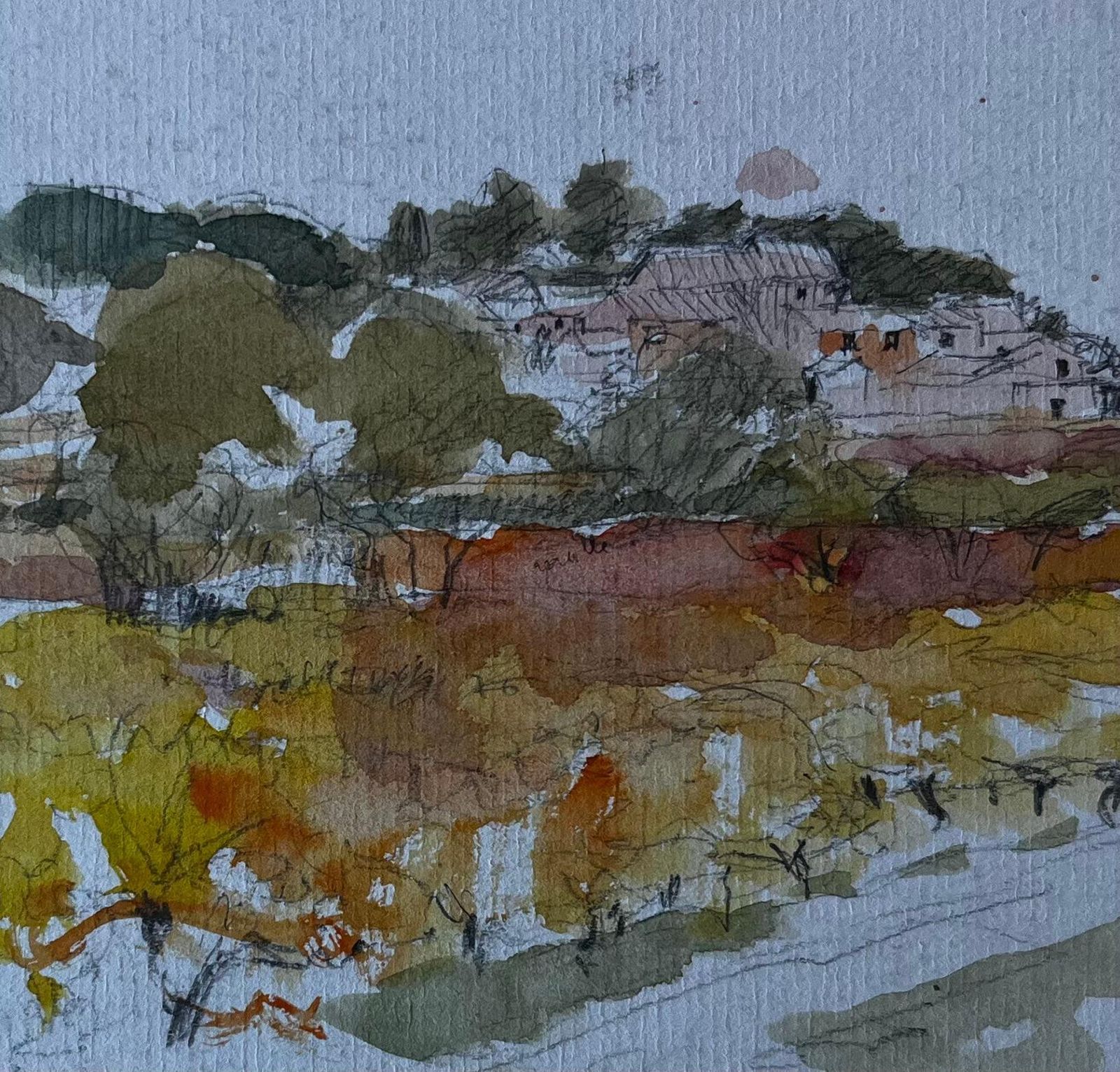 Pierre Neveufrench Countryside Landscape Mid Century Watercolour By Pierre Neveu photo buy