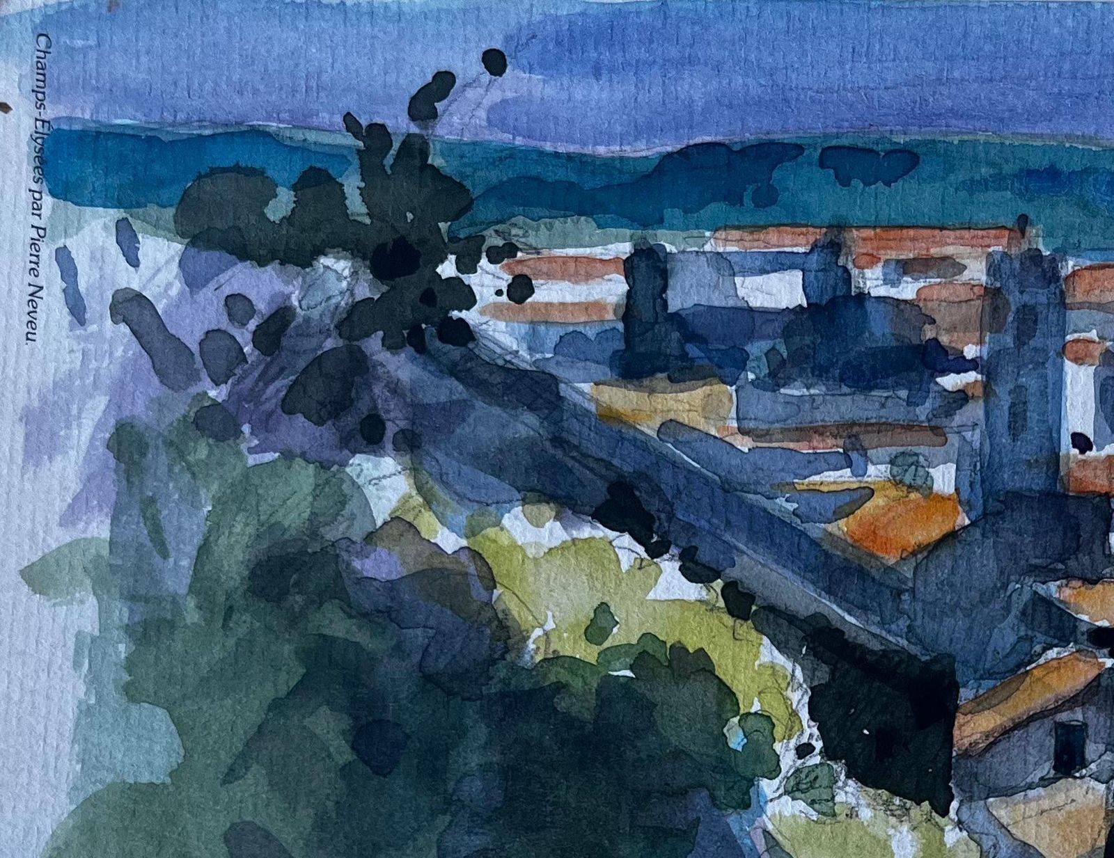 Pierre Neveufrench Hilltop View Of Forcalquier Mid Century Watercolour Landscape photo 489.0