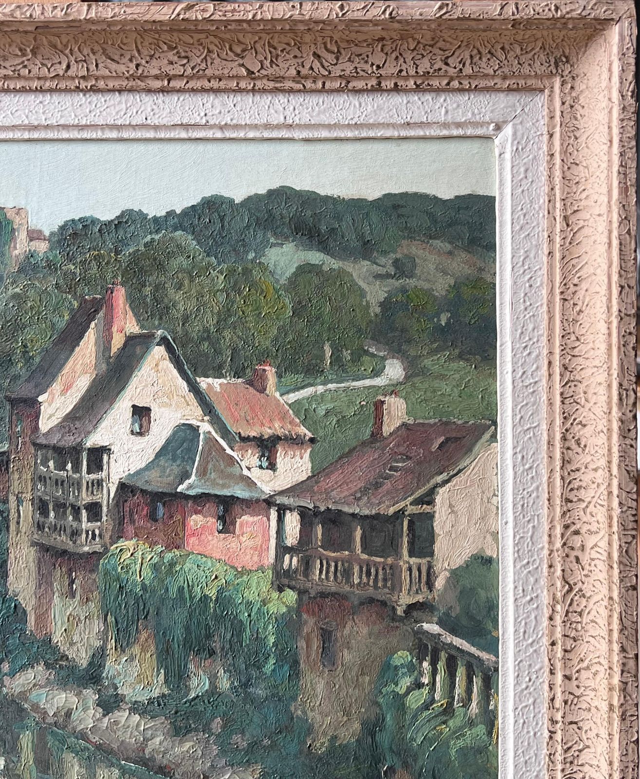 Félix Raoul Eteve French, 1902 1967 Fine Quality 20th Century French Signed Oil Painting Sleepy Old Town On River photo for sale