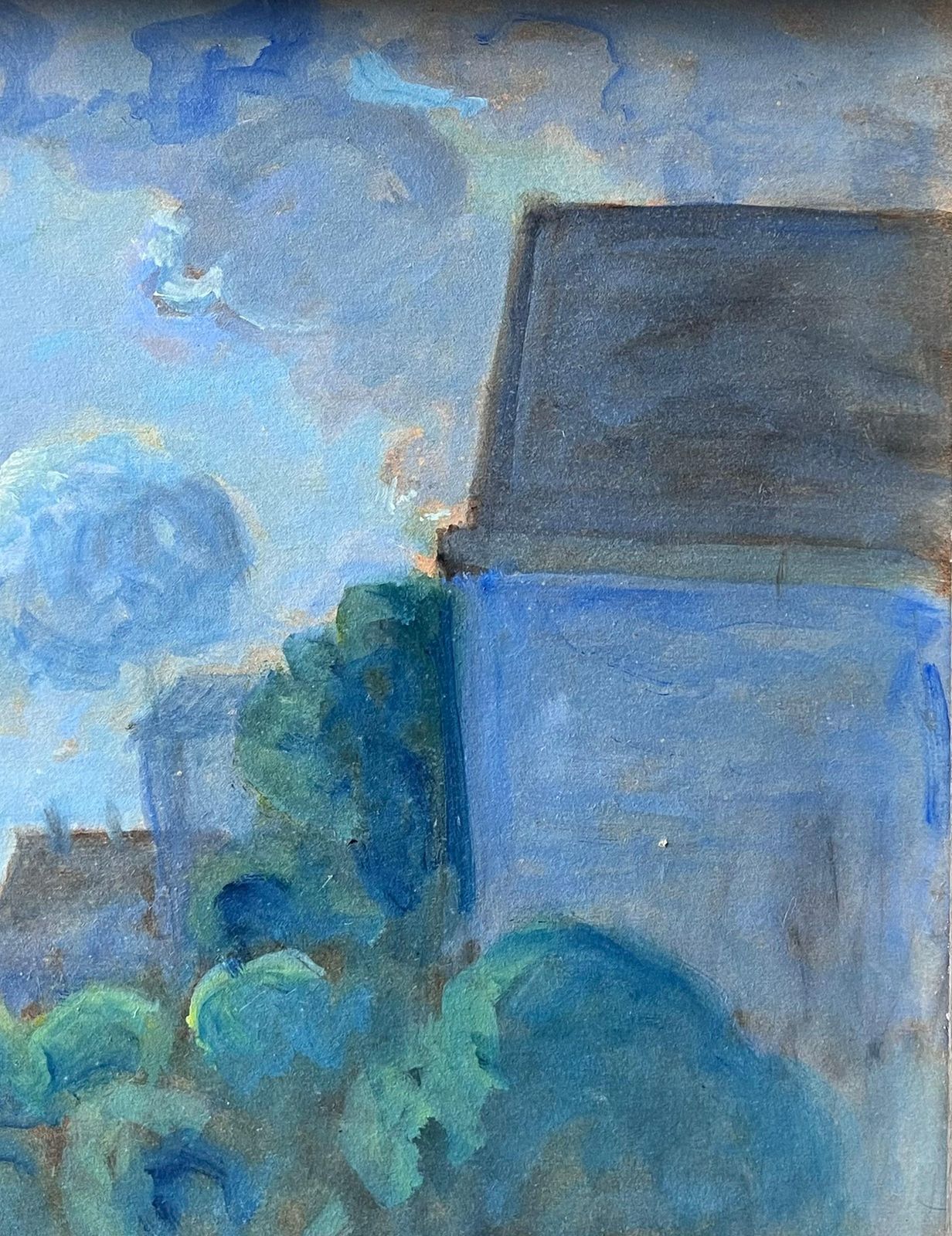 Pierre Edmond Peradon20th Century French Modernist Signed Oil Painting Moonlit French Town Rooftops photo Art