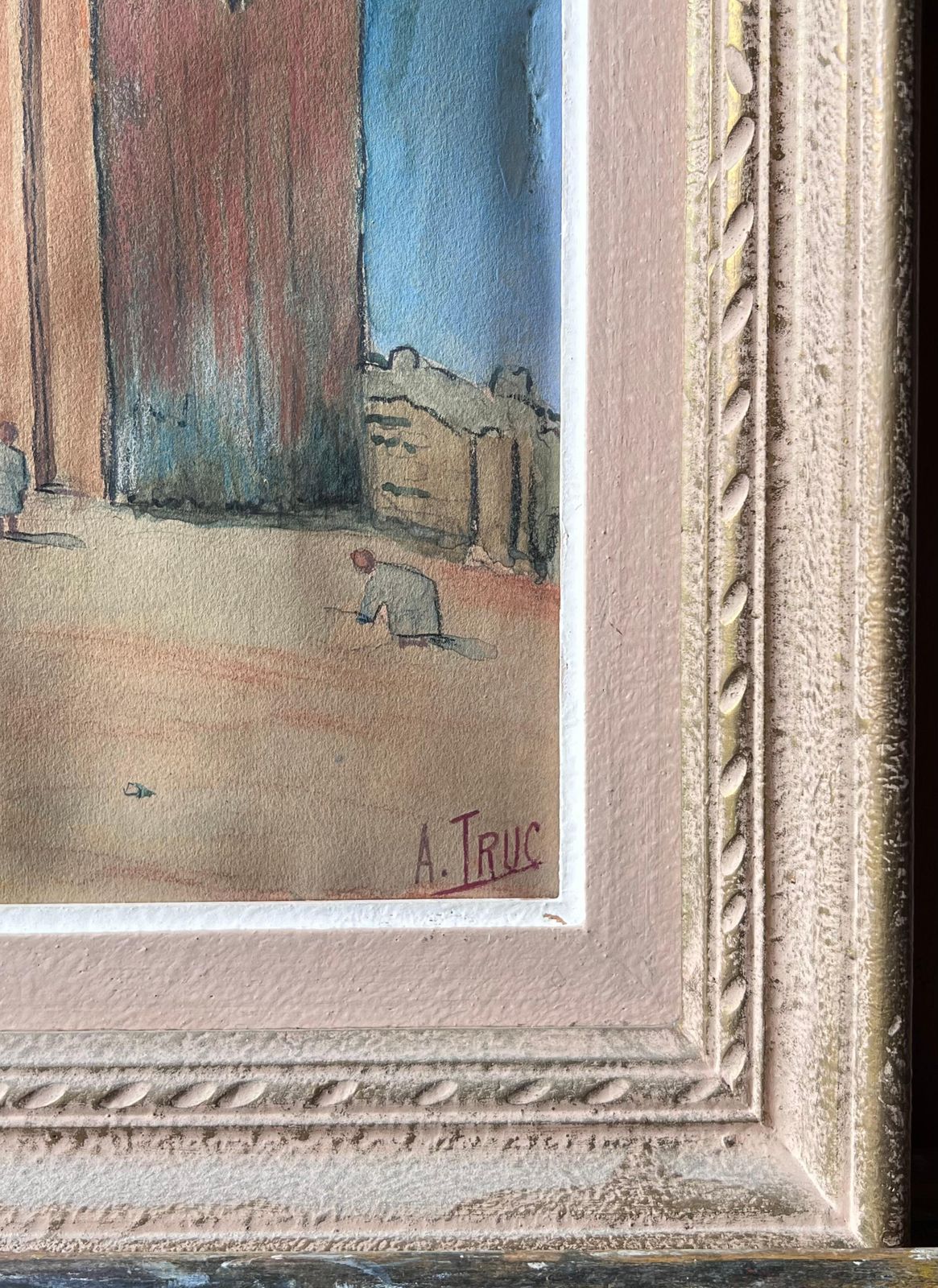 Antique Frenchantique French Orientalist Signed Painting North African City Gates & Figure photo for sale