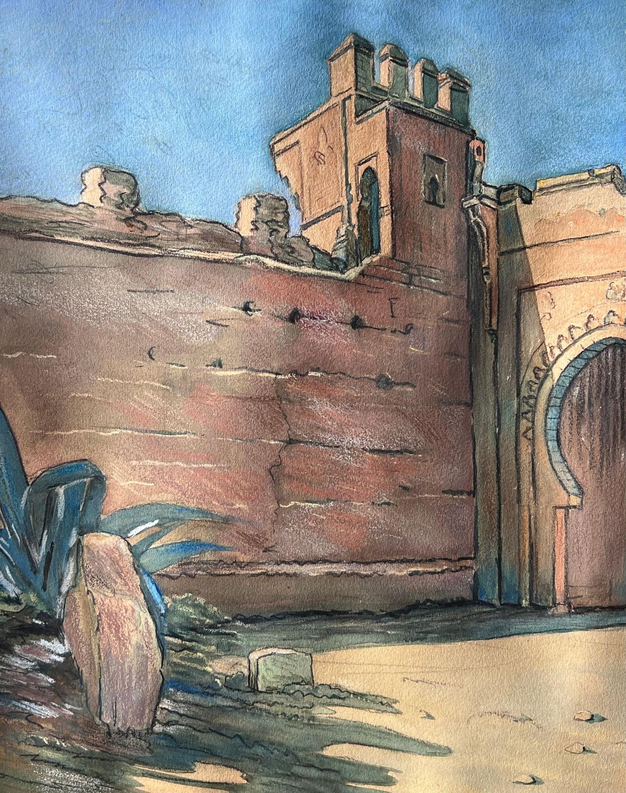 Antique Frenchantique French Orientalist Signed Painting North African City Gates & Figure photo 702.0