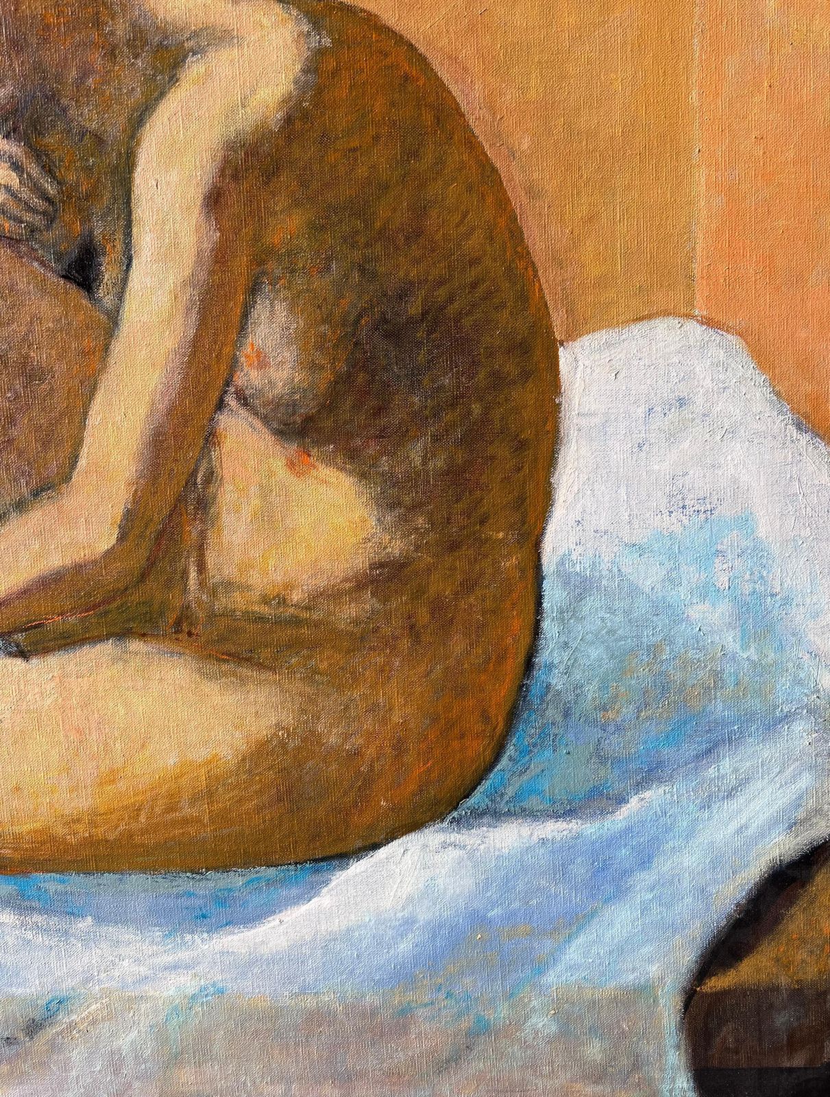 Pierre Neveularge Contemporary French Post Impressionist Oil Painting Nude Woman On Bed photo vinterior