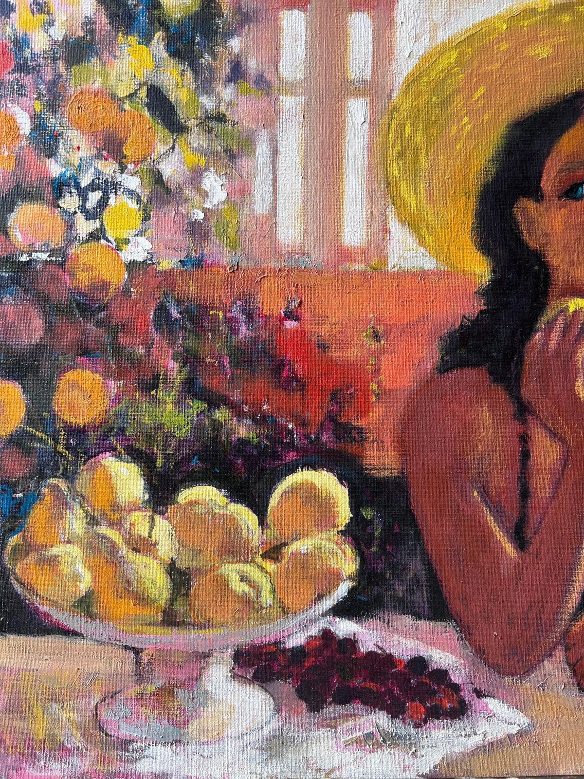 Pierre Neveufrench Post Impressionist Oil Painting Lady With Hat Eating Fruit At Table photo for sale