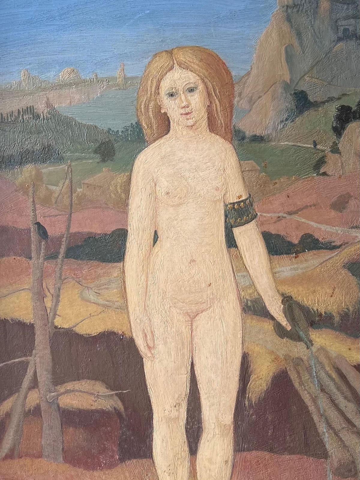 French Surrealistmid 20th Century French Surrealist Oil Painting Nude Woman Standing photo furniture