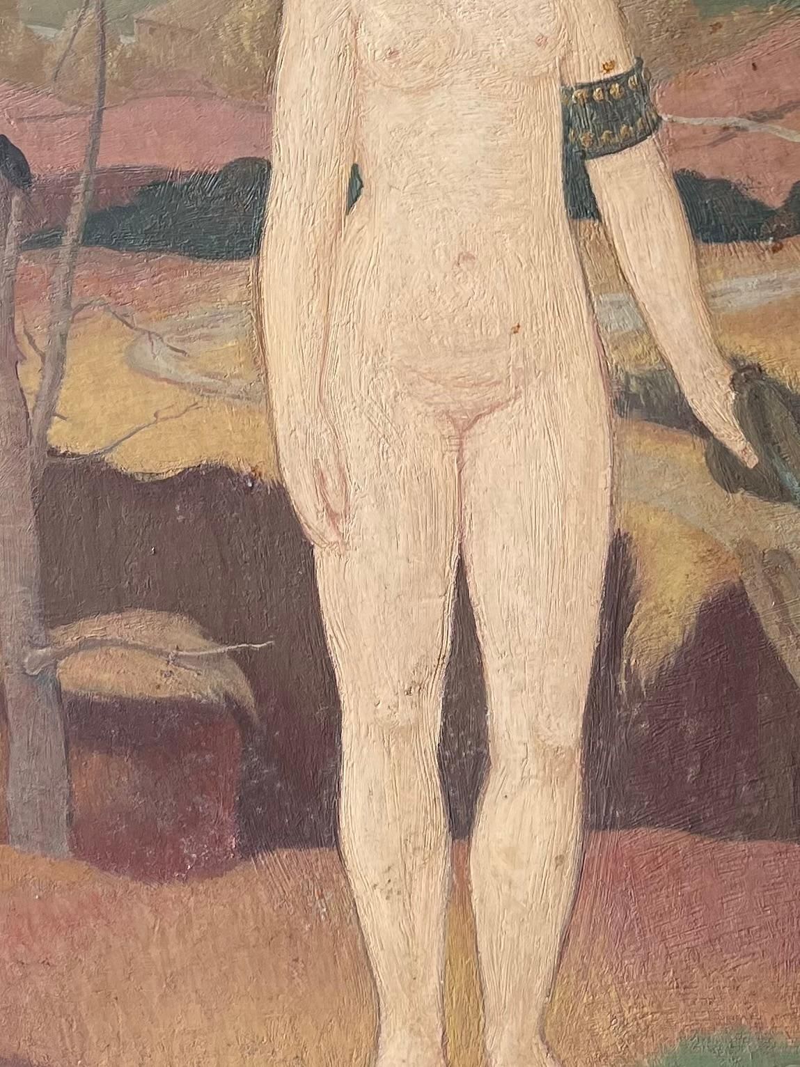 French Surrealistmid 20th Century French Surrealist Oil Painting Nude Woman Standing photo for sale