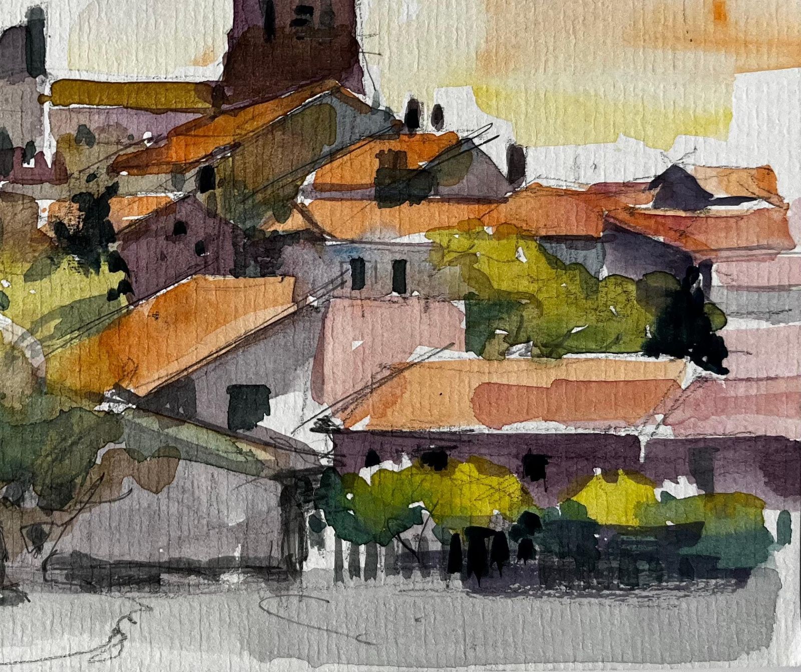 Pierre Neveuhilltop Village With Church Tower And Red Tiled Roofs Provence Watercolour photo Art